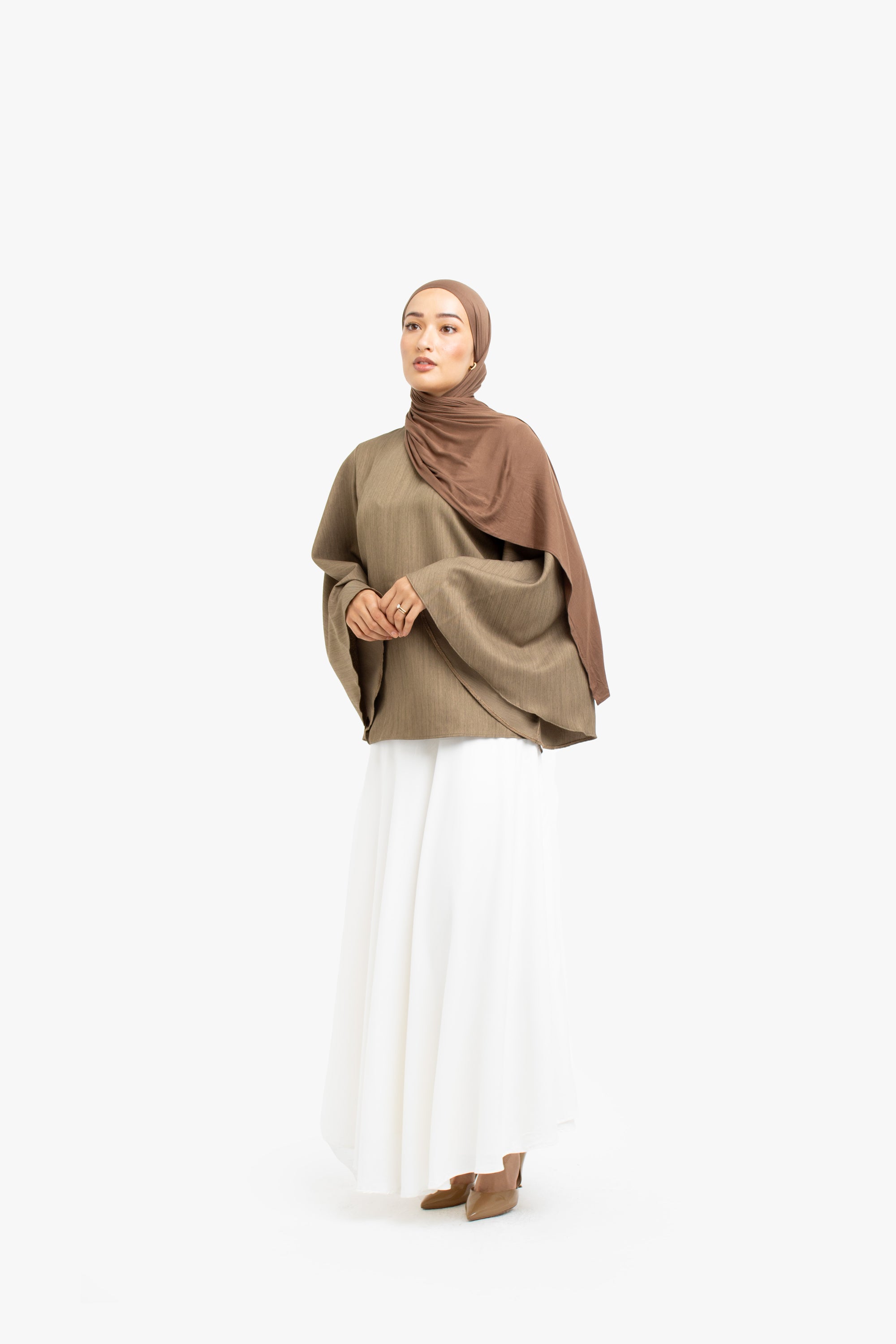 Khaki Brown Textured Umbrella Sleeve Top