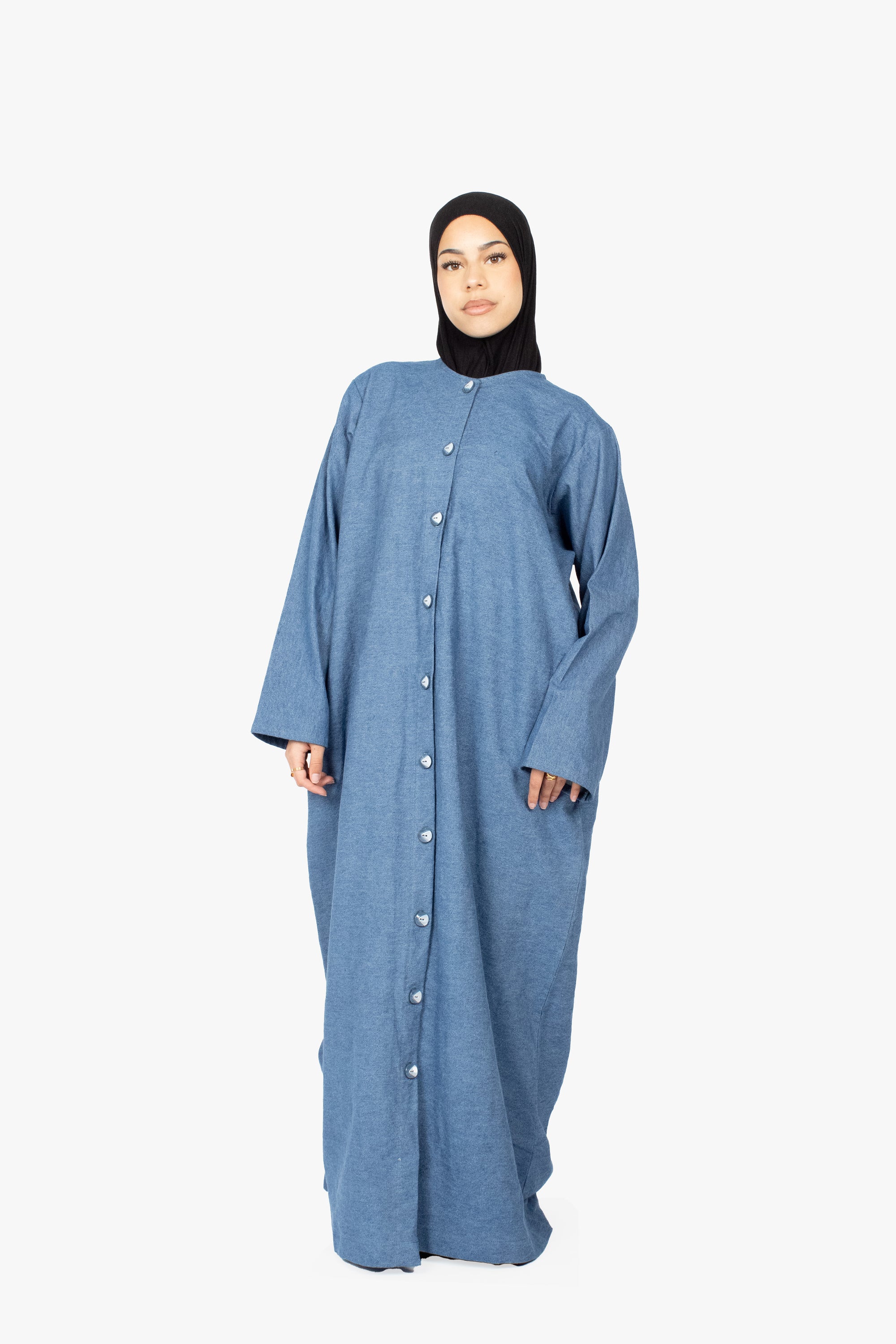 Navy Denim Long Shirt Abaya