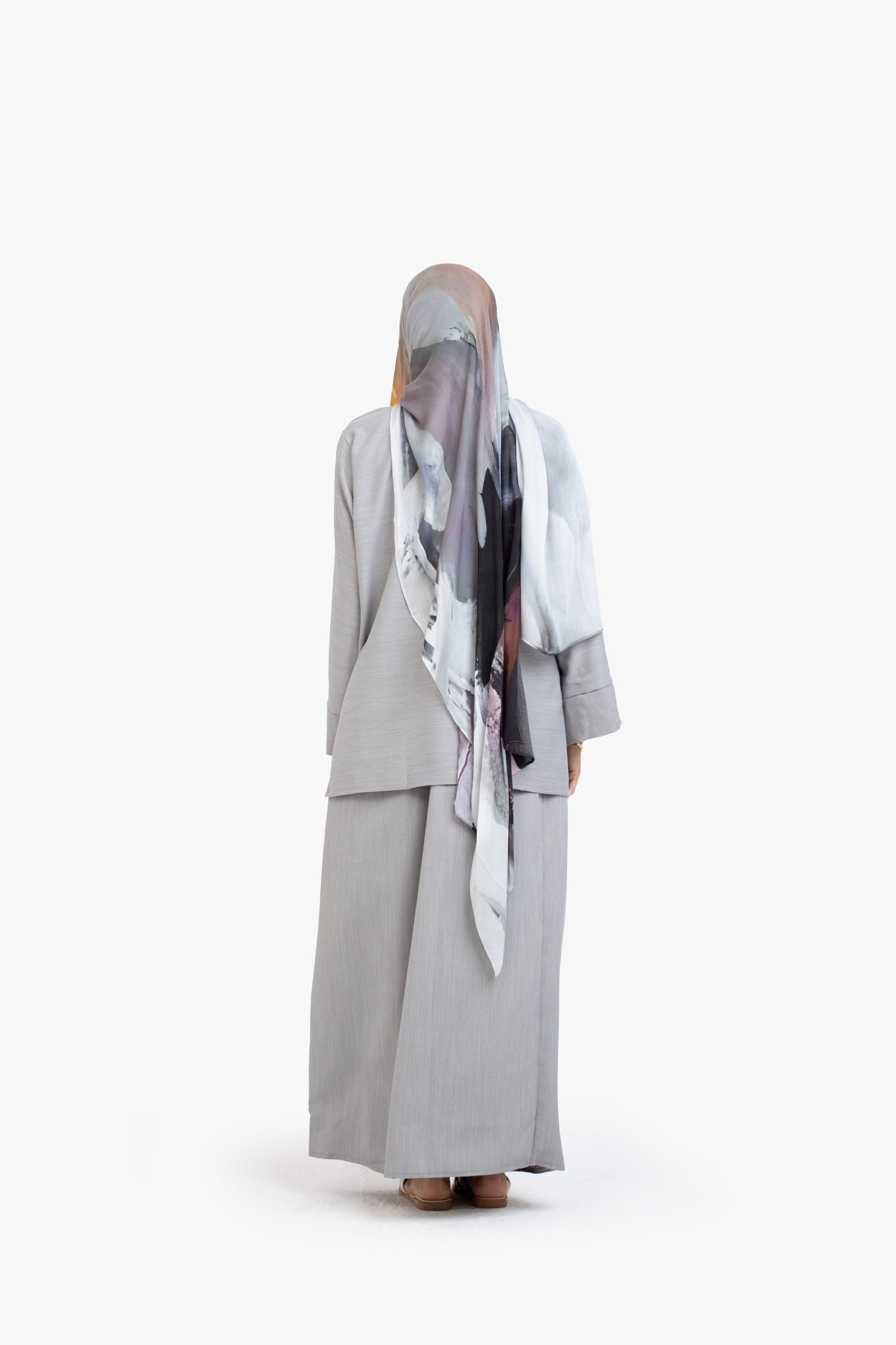 Light Grey Textured Two-Piece Abaya