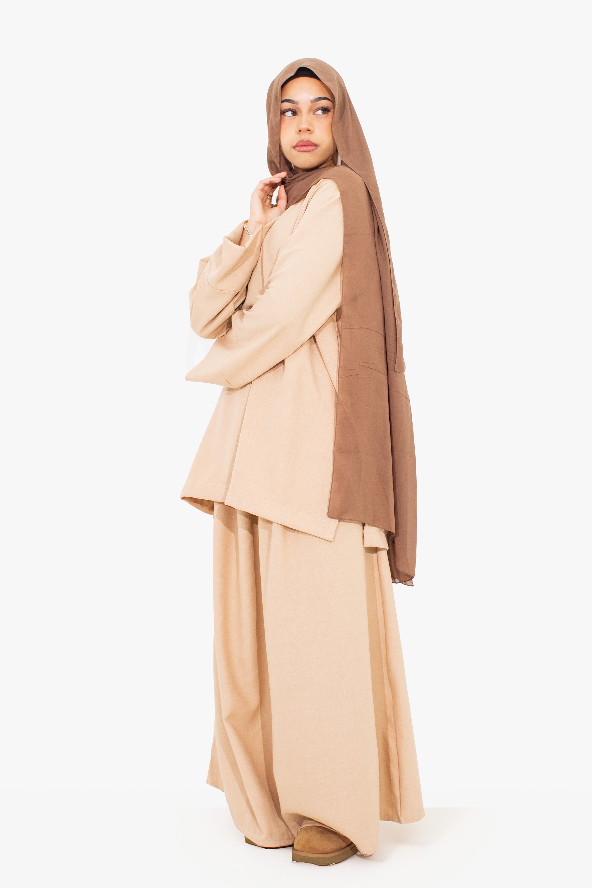 Cream Linen-Feel Two-Piece Abaya