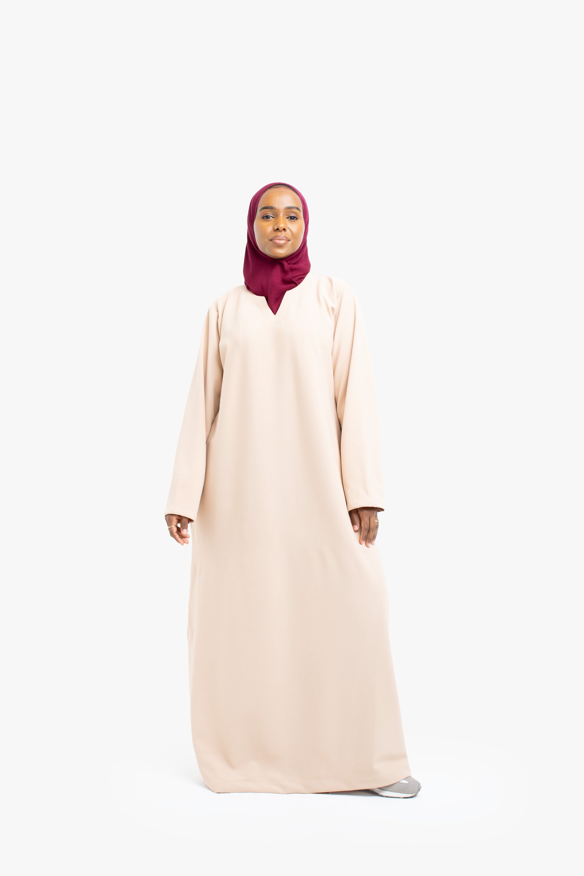 Nude V-Neck Abaya