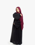 Black Bell Sleeve Linen Cotton Abaya
