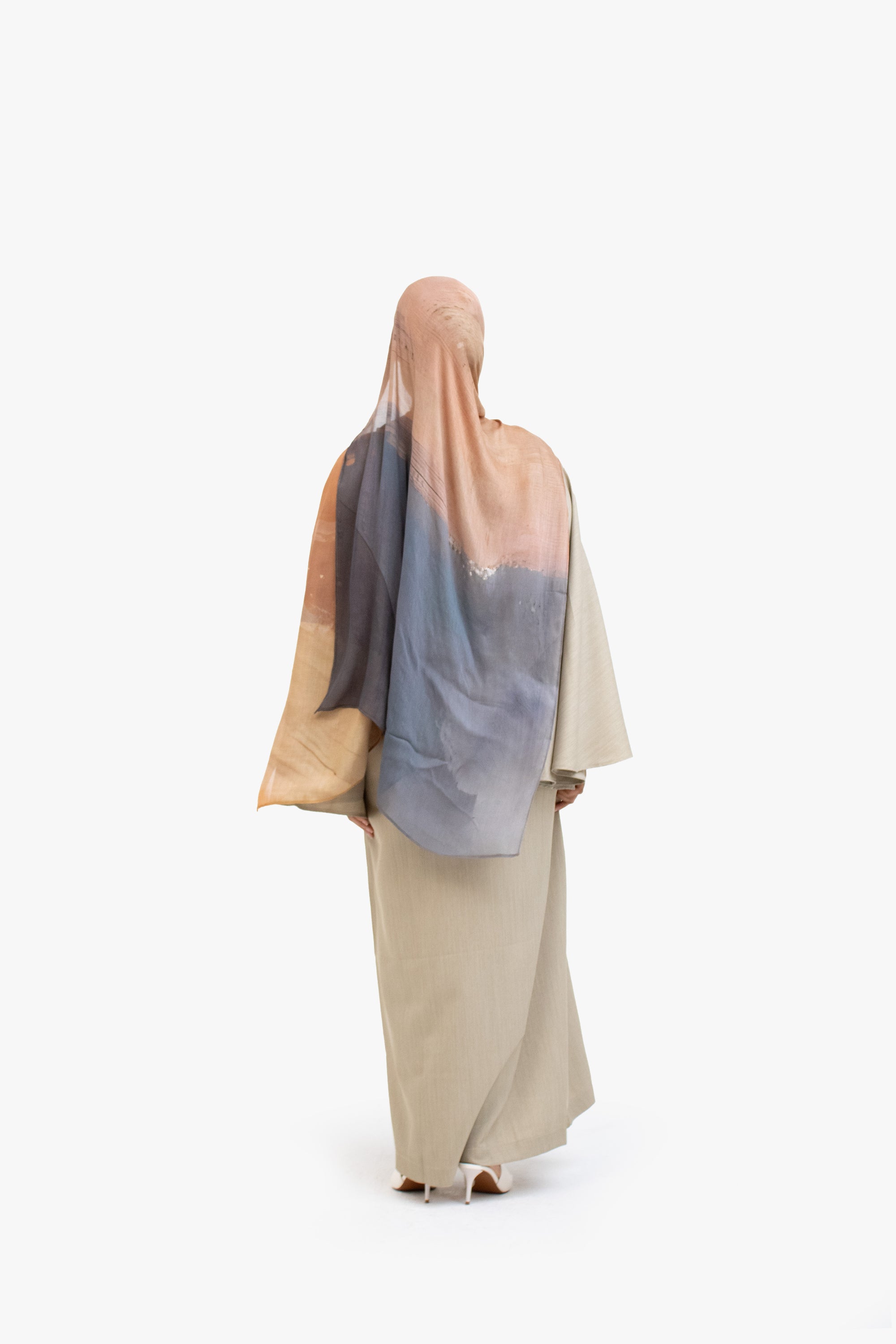 Beige Textured Umbrella Sleeve Abaya