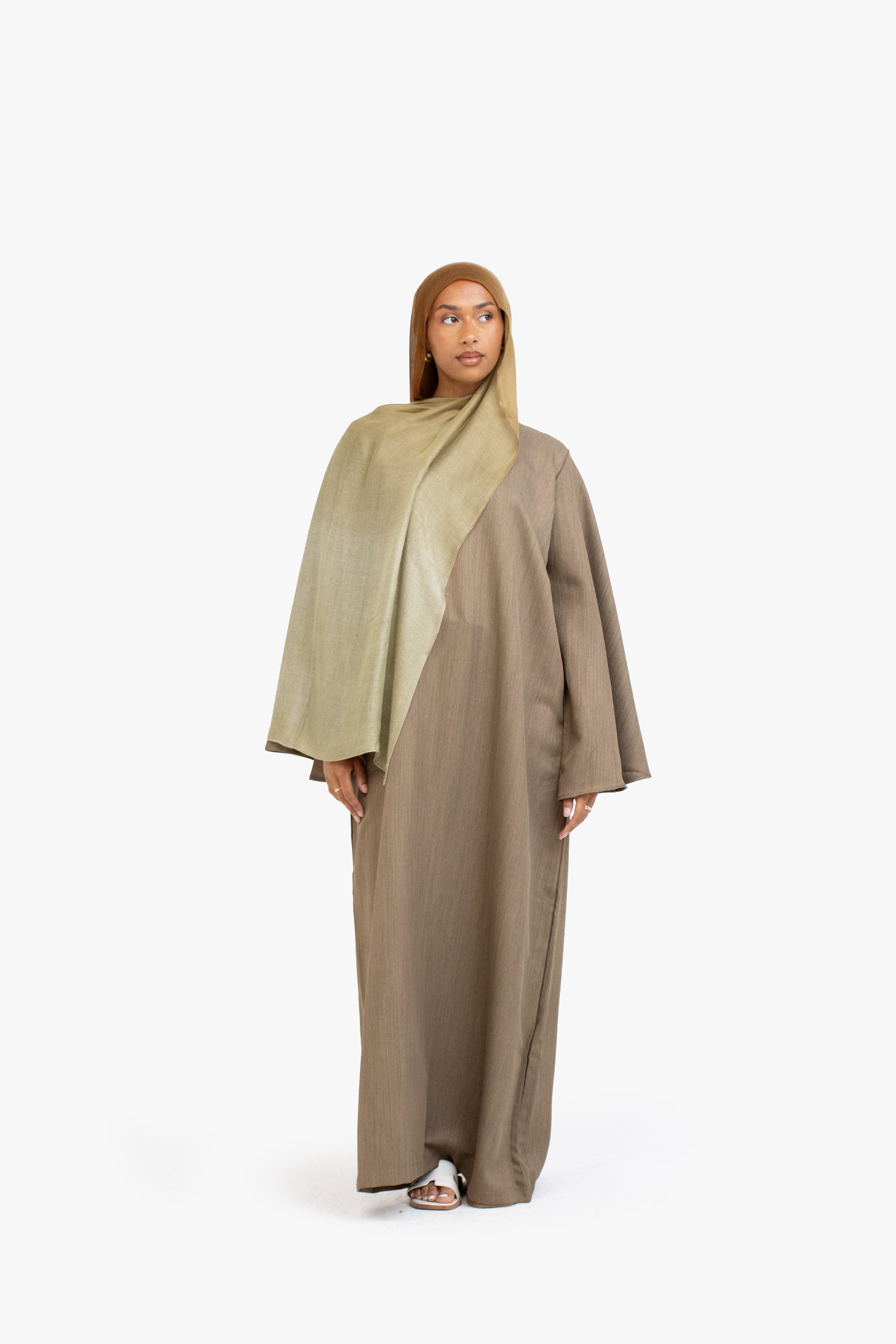 Khaki Brown Textured Umbrella Sleeve Abaya