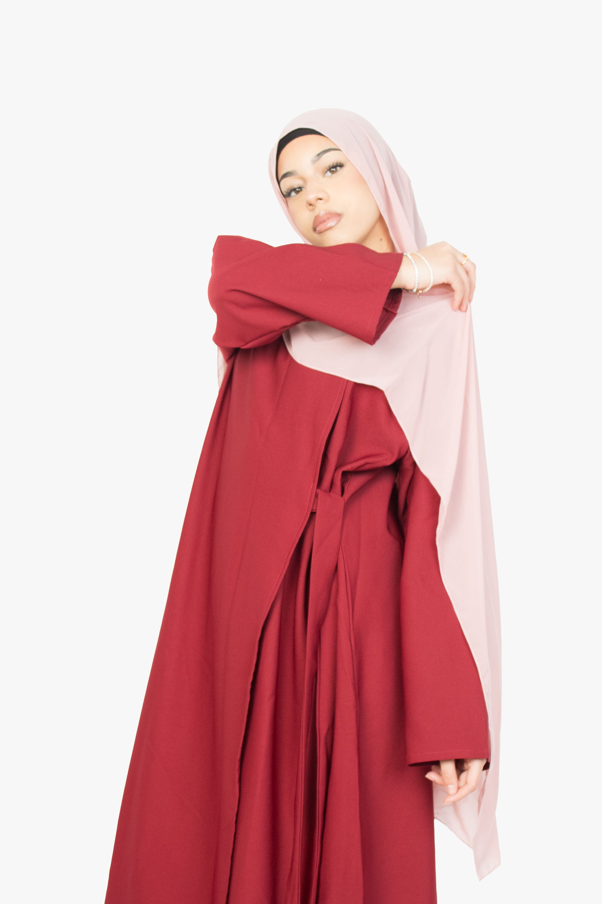 Crimson Red Side Wrap Abaya
