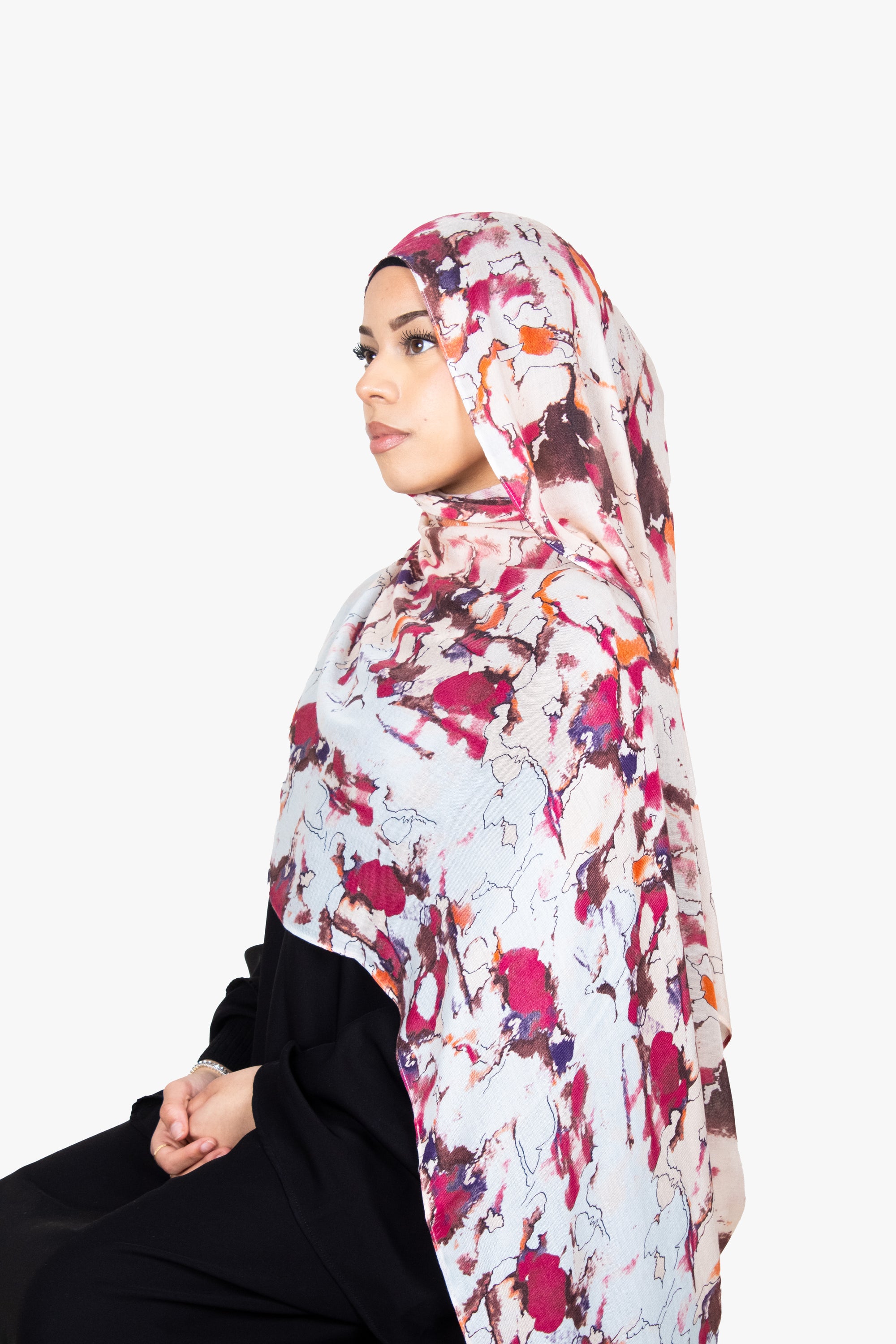 Premium Modal Printed Hijab - Watercolour Garden