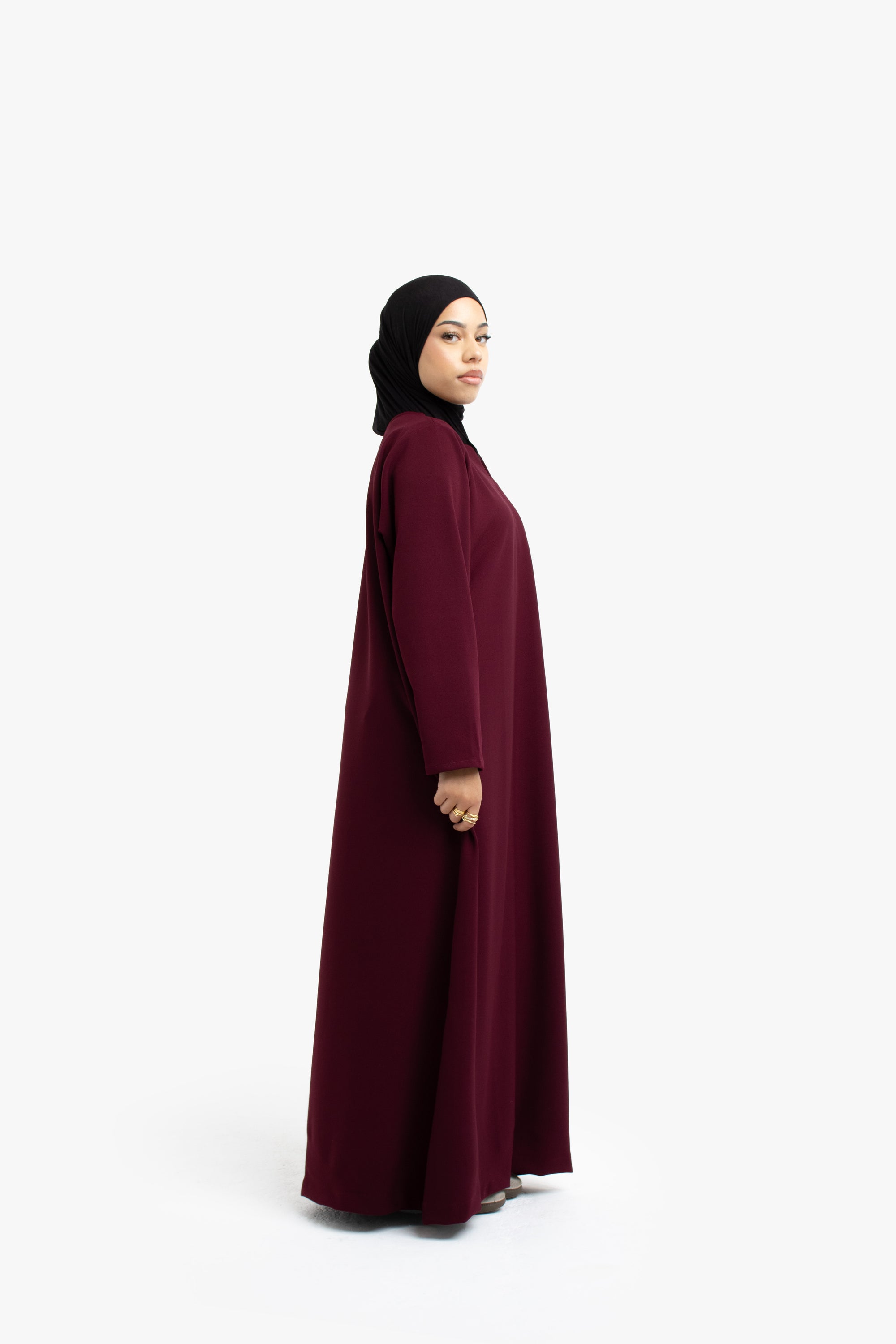 Burgundy V-Neck Abaya