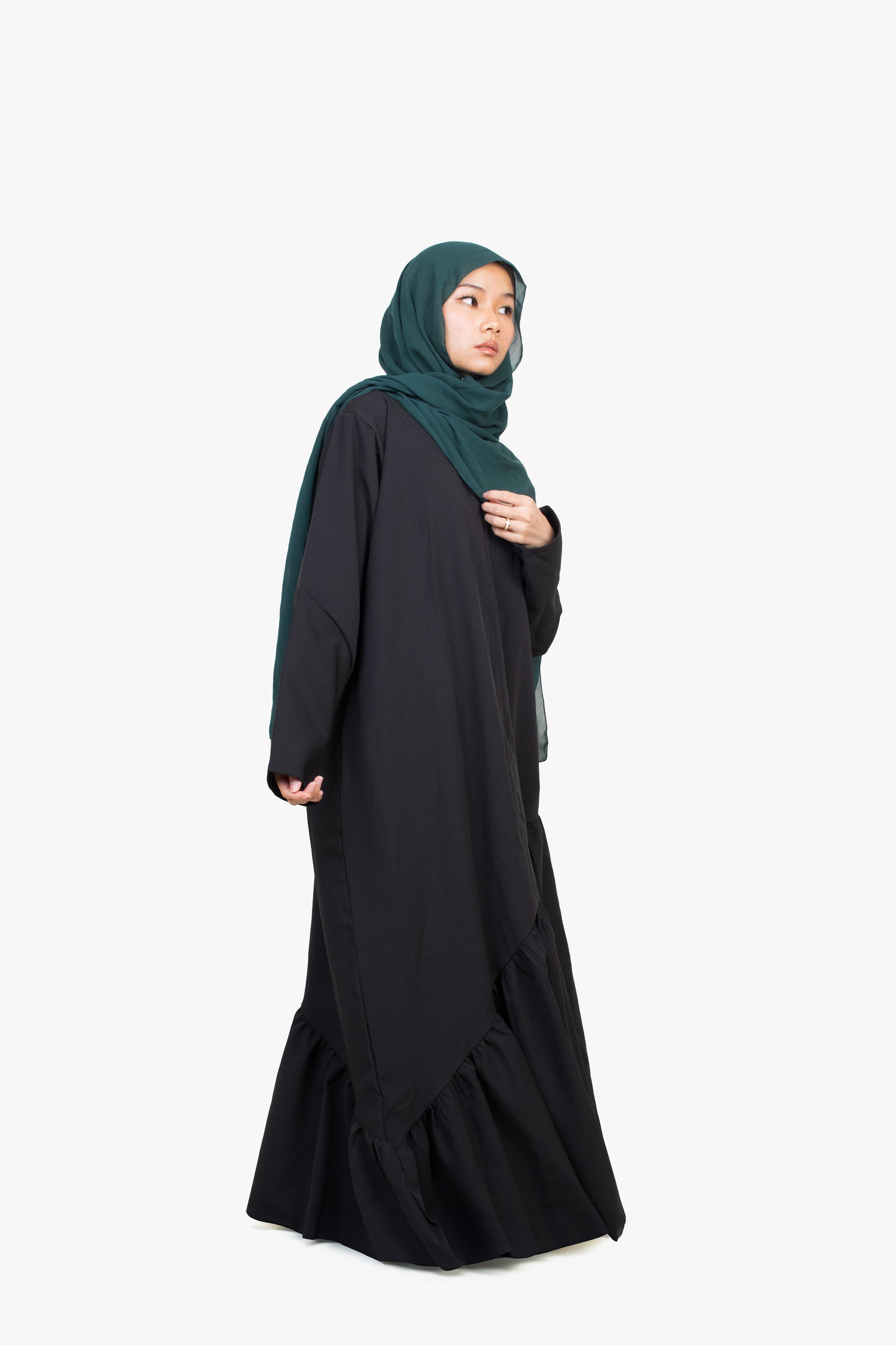 Black Asymmetric Drop Waist Abaya