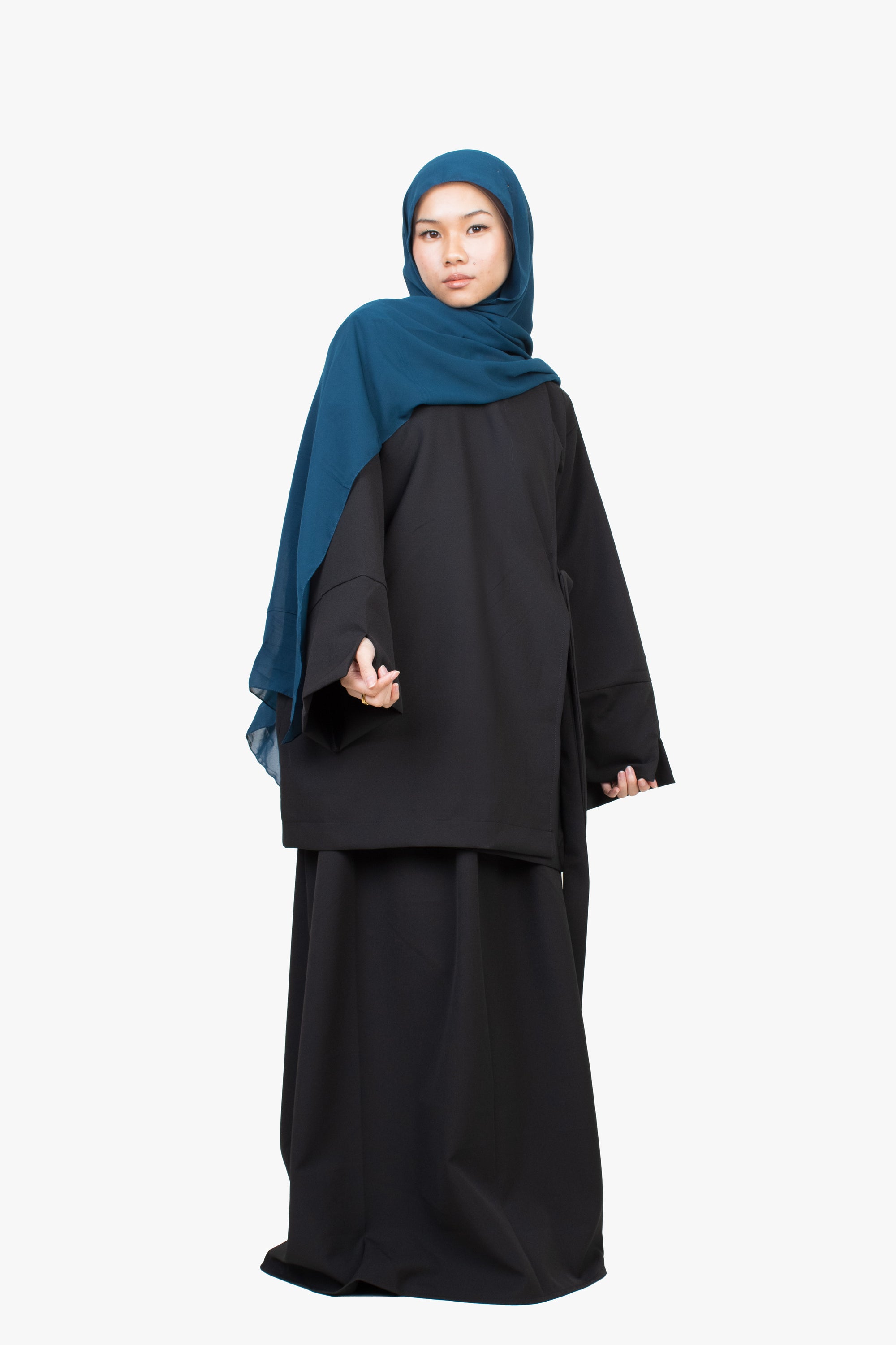 Black Side Wrap Two-Piece Abaya