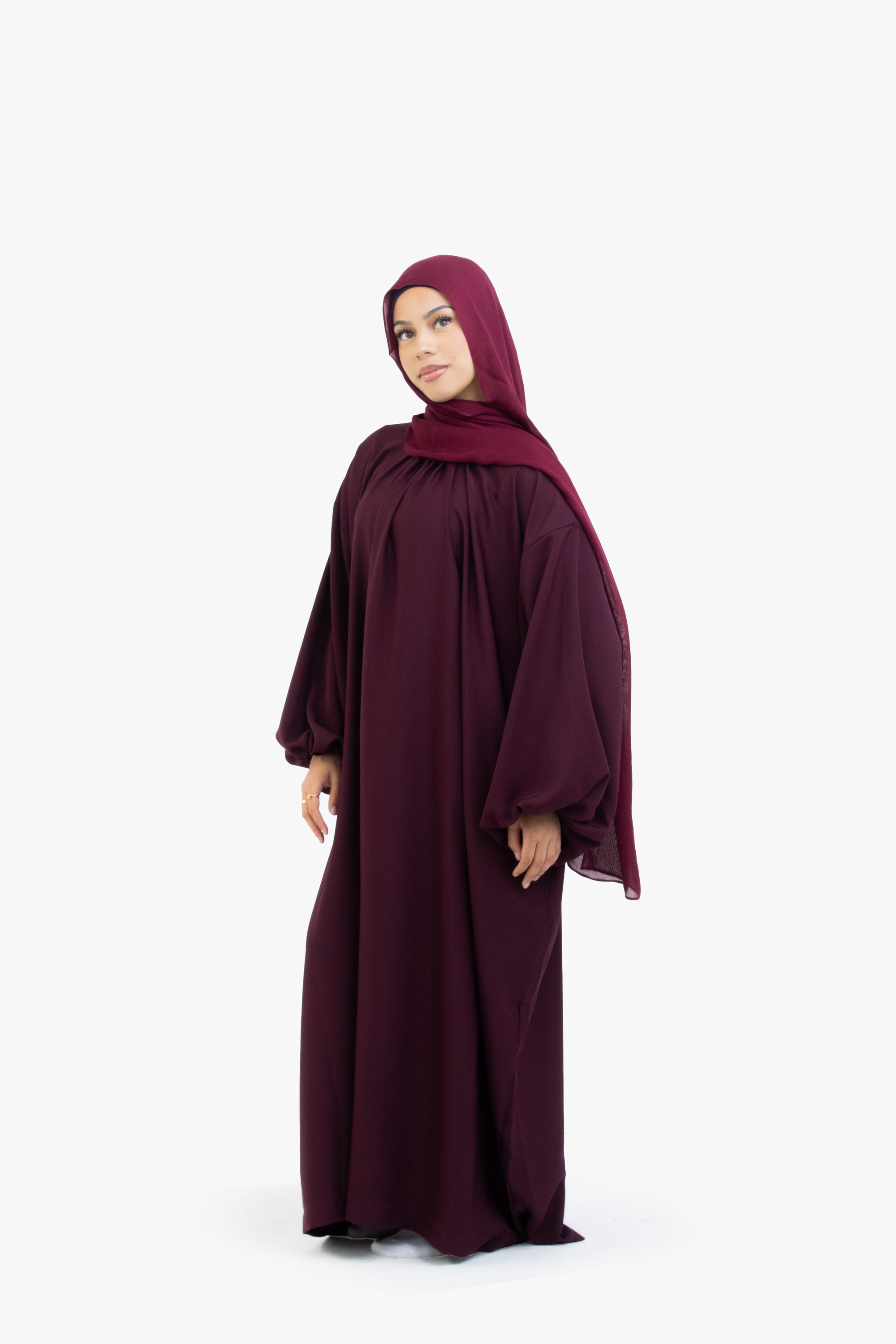 Burgundy Balloon Sleeve Abaya