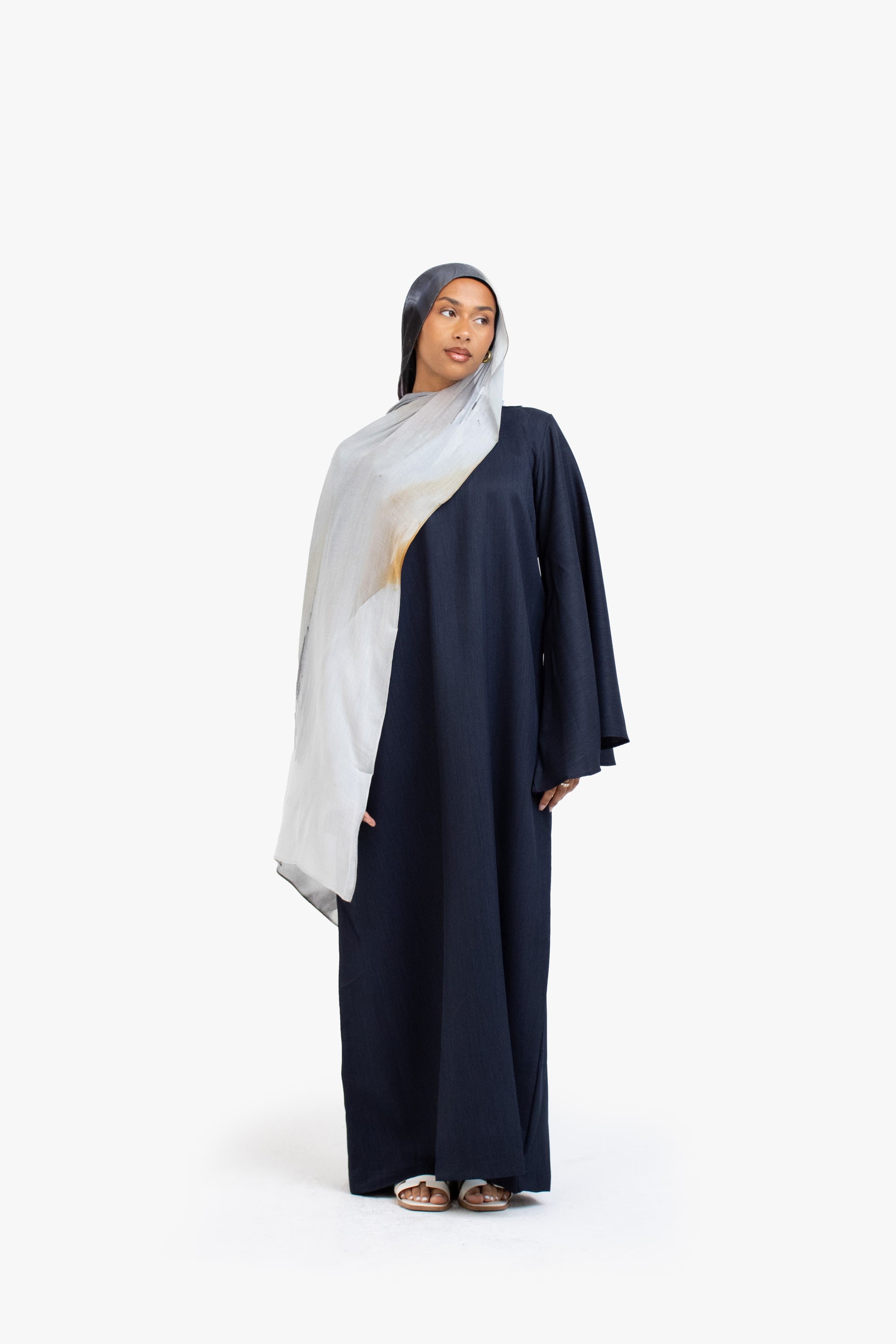 Navy Textured Umbrella Sleeve Abaya