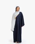 Navy Textured Umbrella Sleeve Abaya