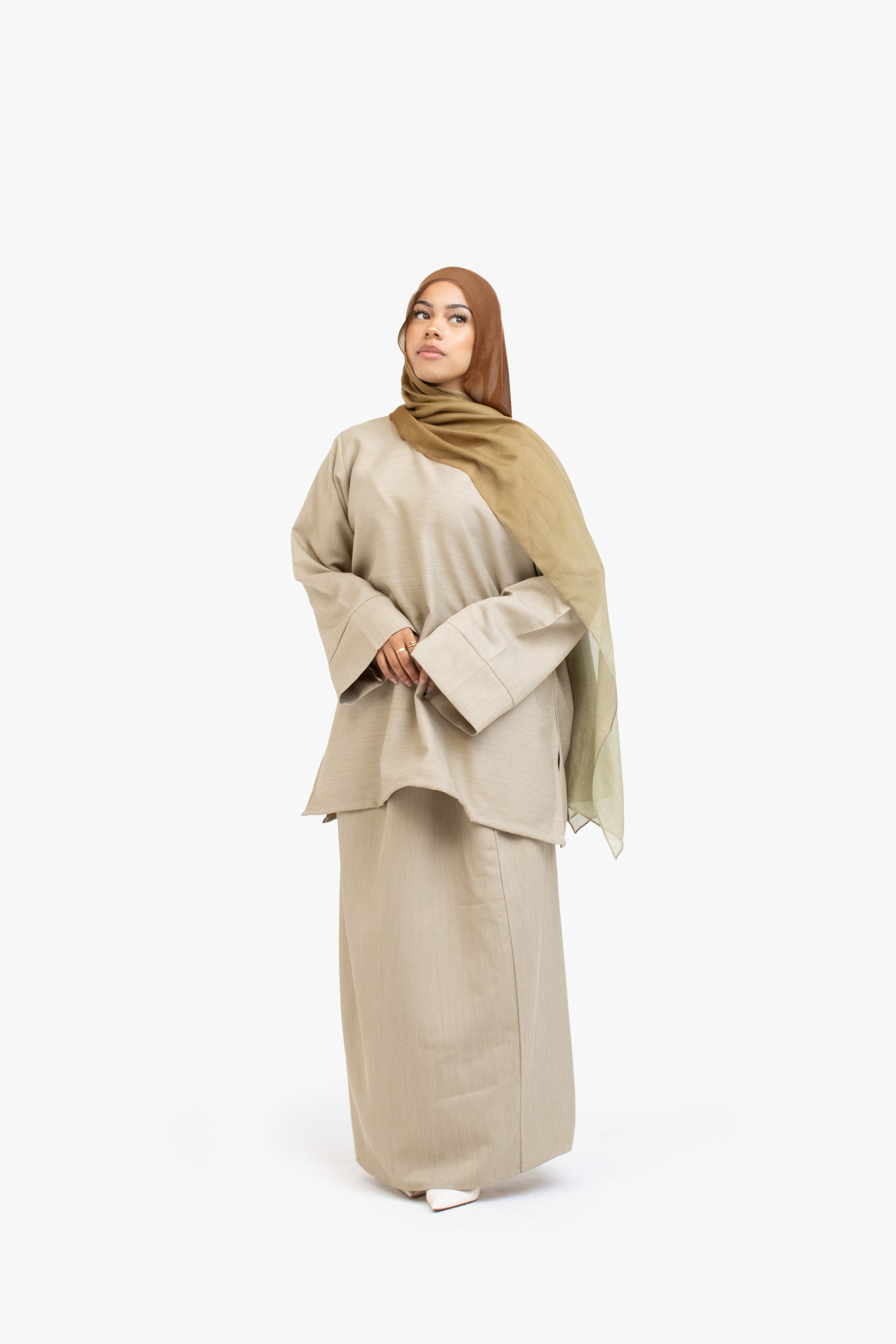 Khaki Brown Textured Two-Piece Abaya