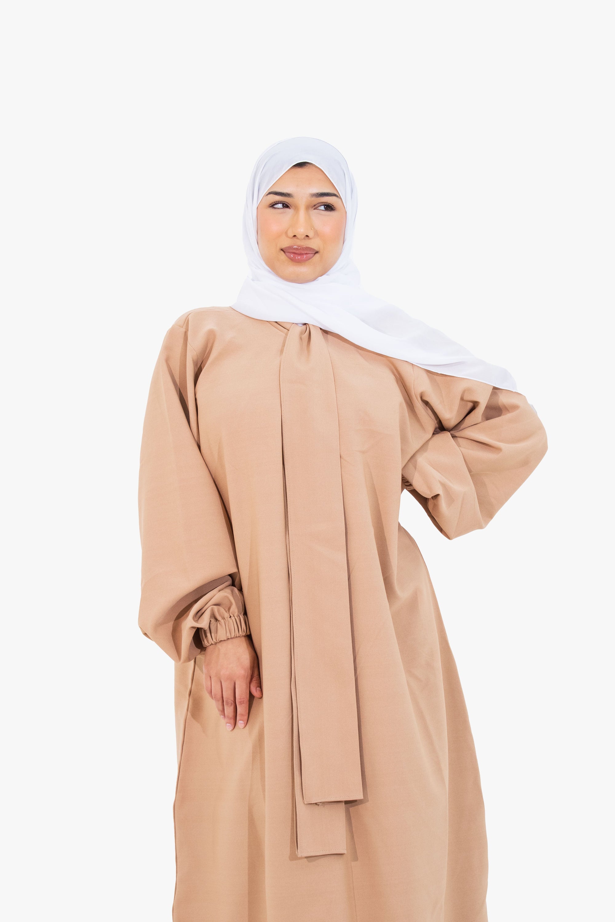 Coffee Front Neck Tie Abaya