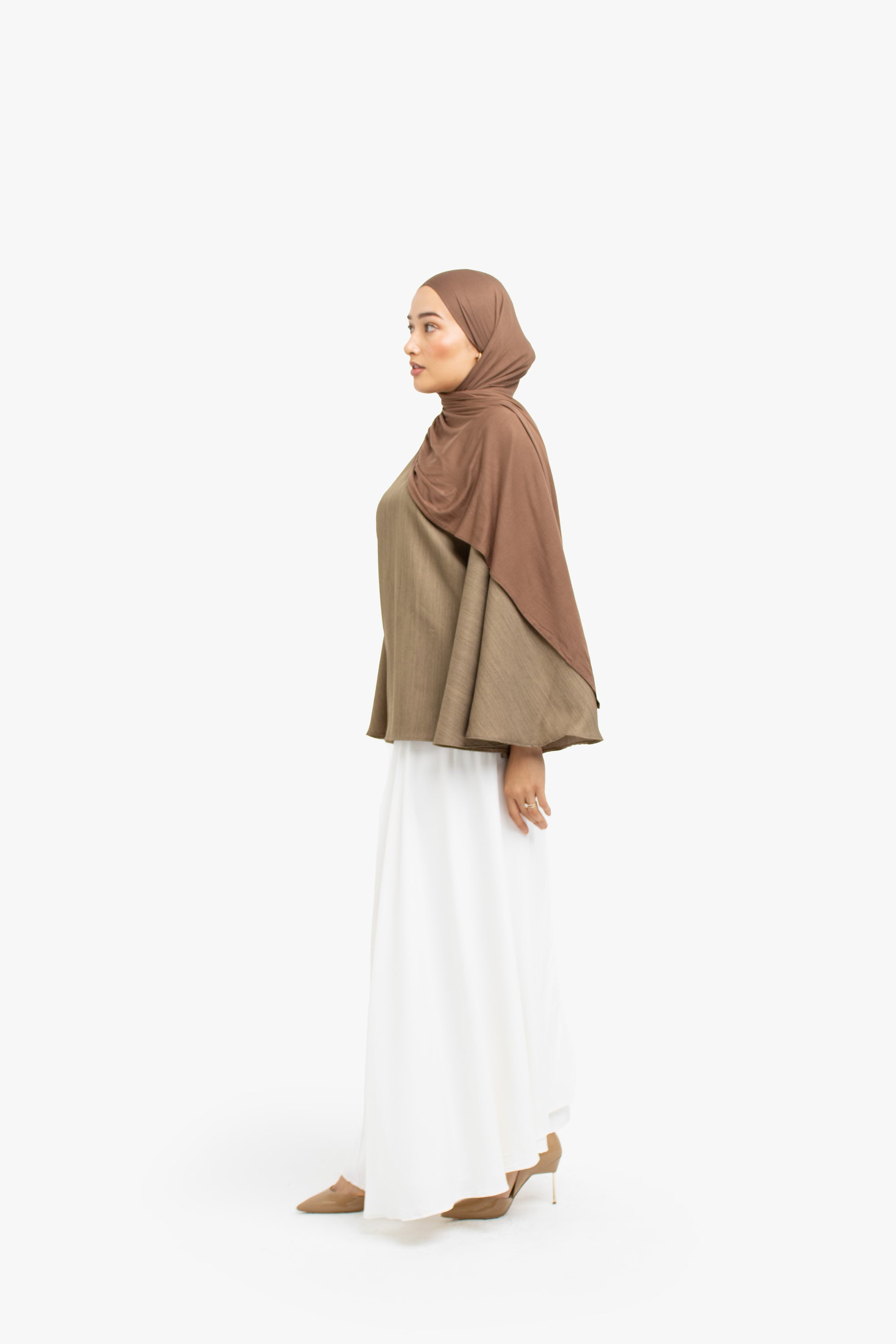 Khaki Brown Textured Umbrella Sleeve Top
