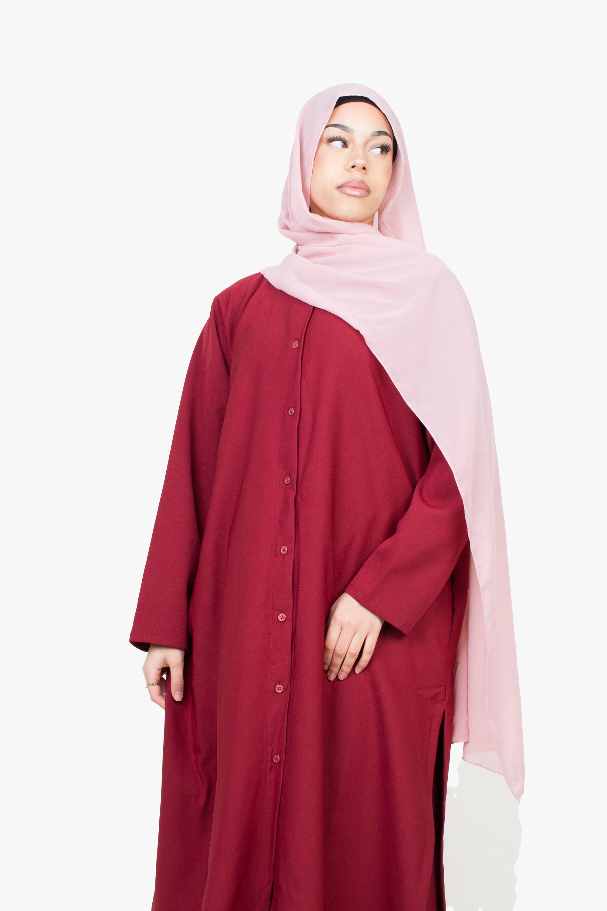 Crimson Red Long Shirt Two-Piece Abaya
