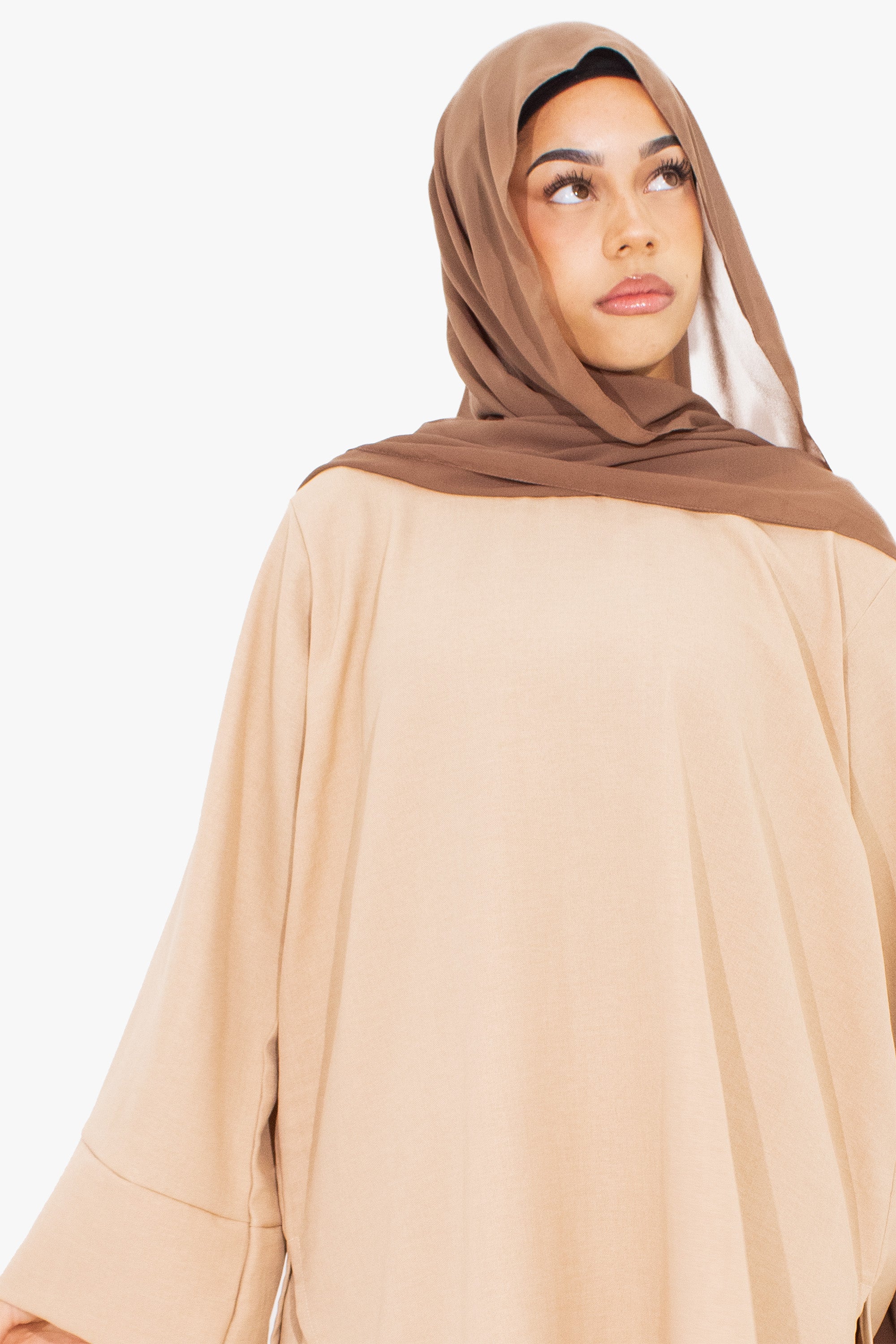 Cream Linen-Feel Two-Piece Abaya