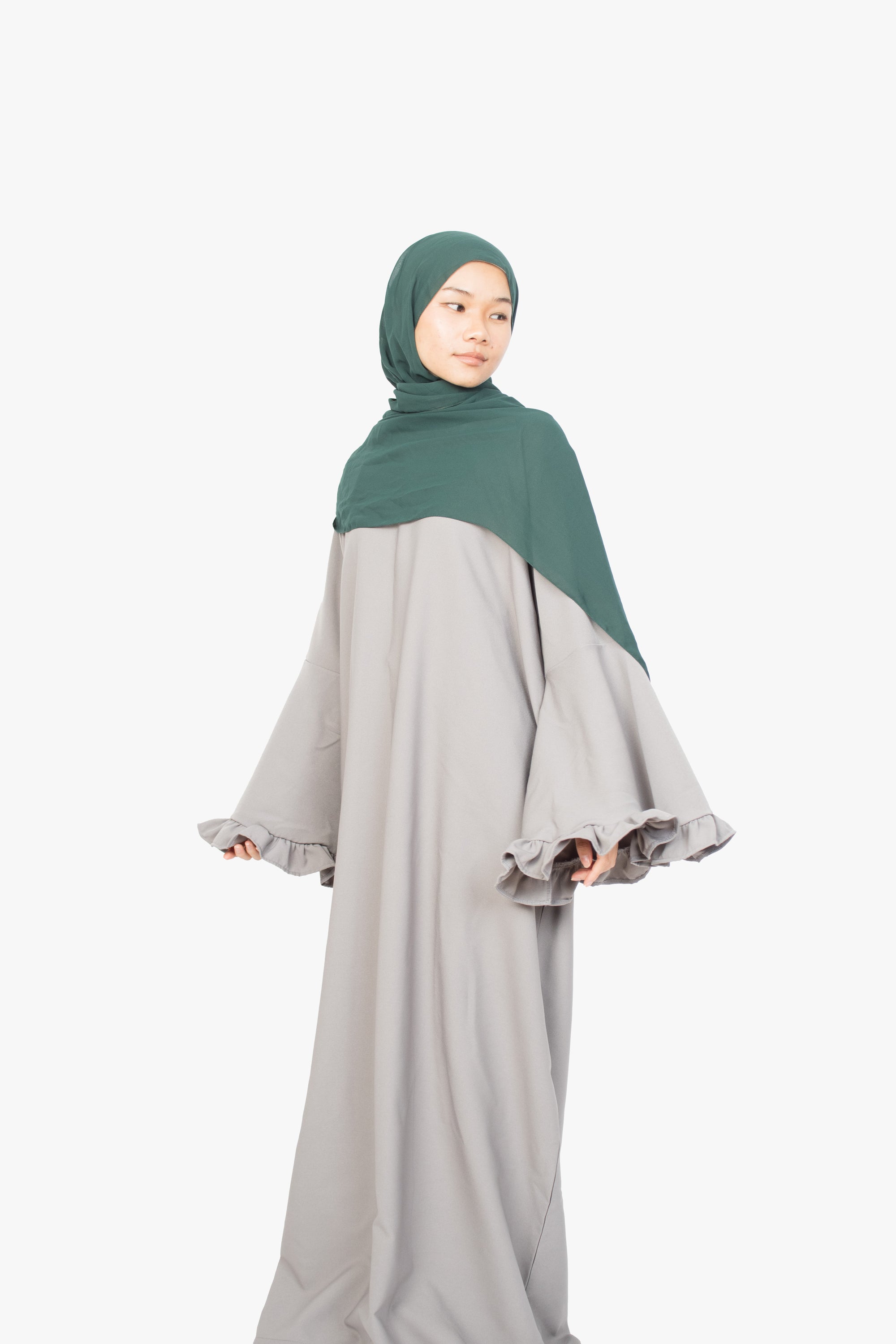 Cloud Grey Flower Sleeve Abaya