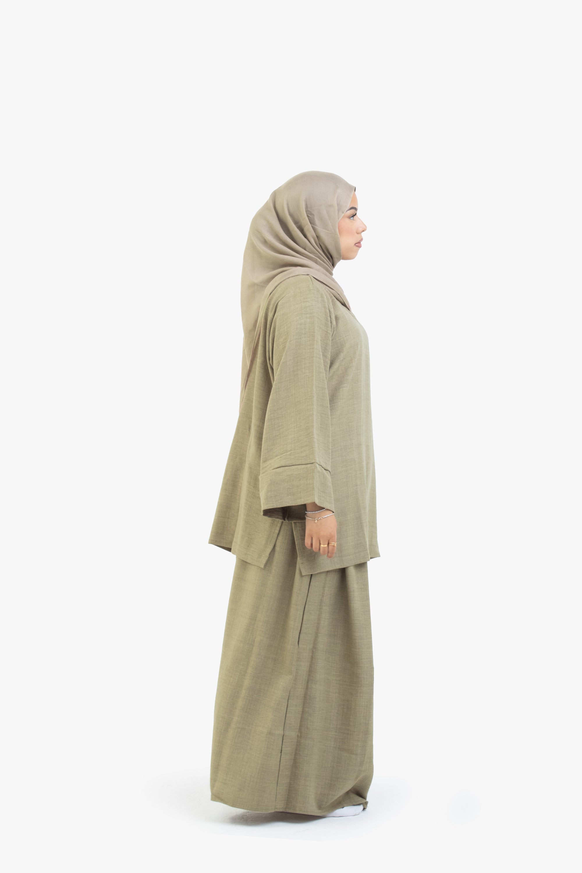 Khaki Mélange Two-Piece Abaya