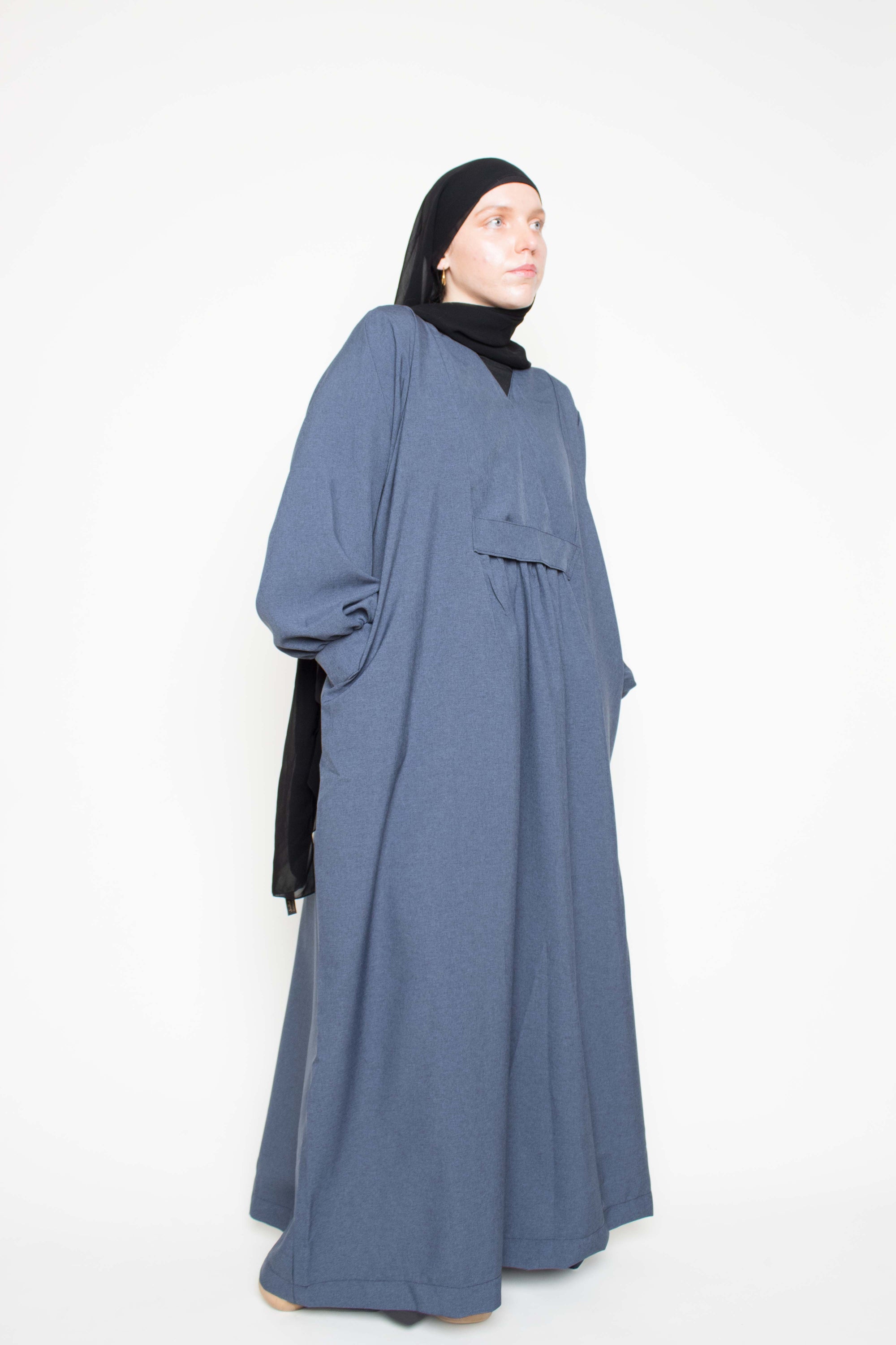 Textured Blue Pleated Bridge Abaya
