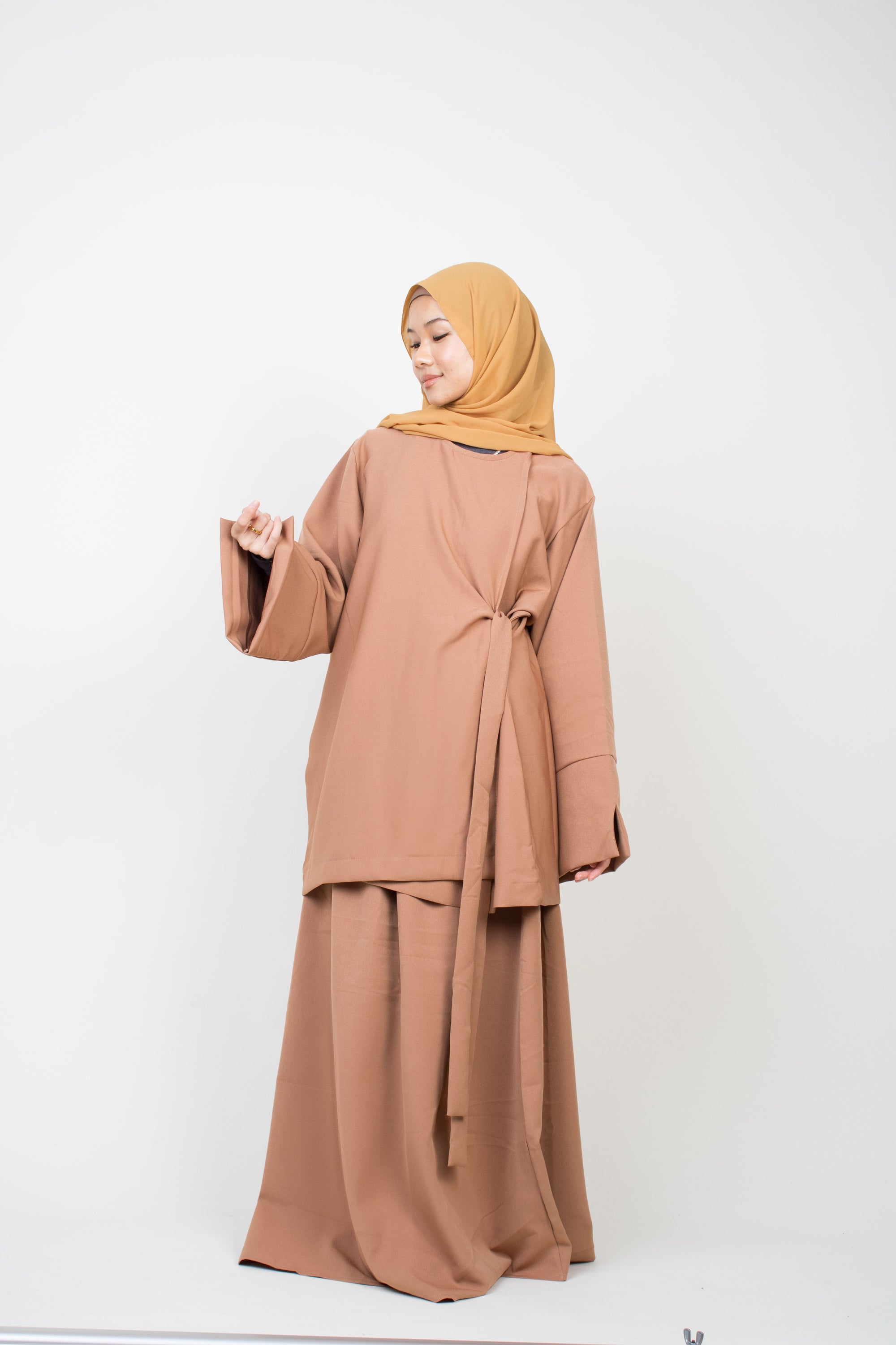 Caramel Side Wrap Two-Piece Abaya