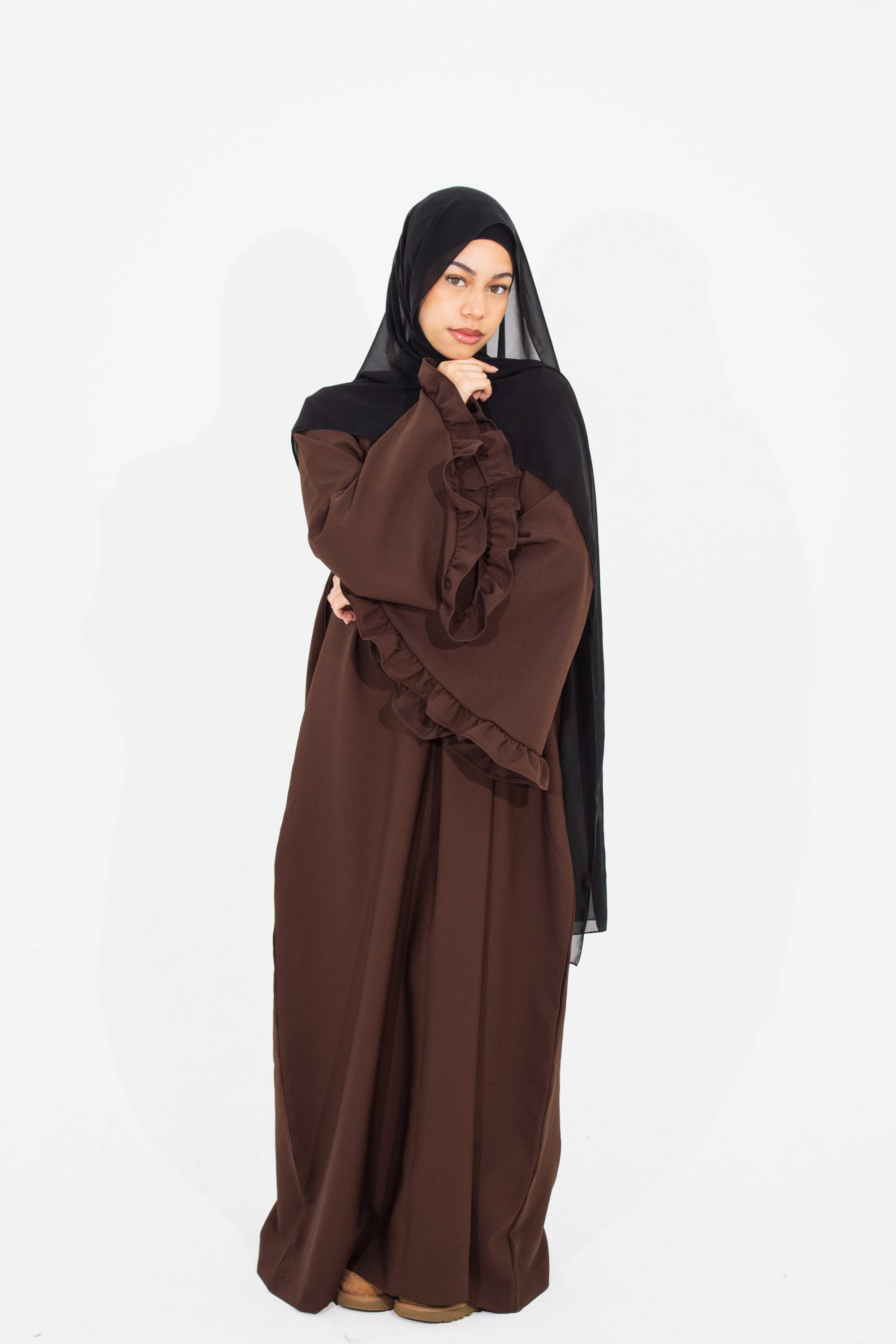 Pecan Brown Flower Sleeve Abaya