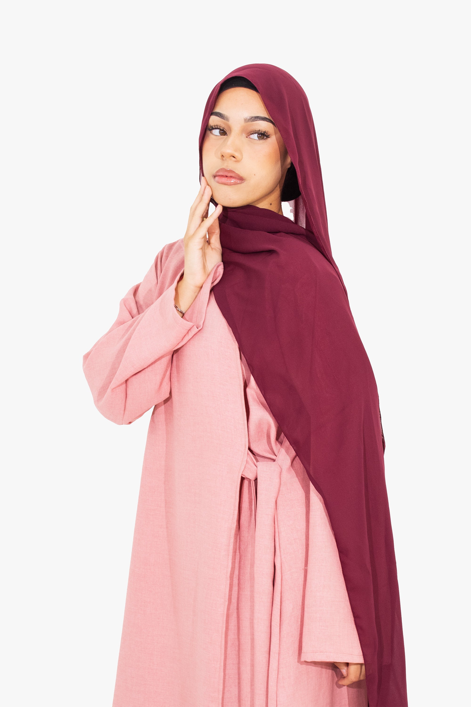 Blossom Pink Linen-Feel Side Wrap Abaya