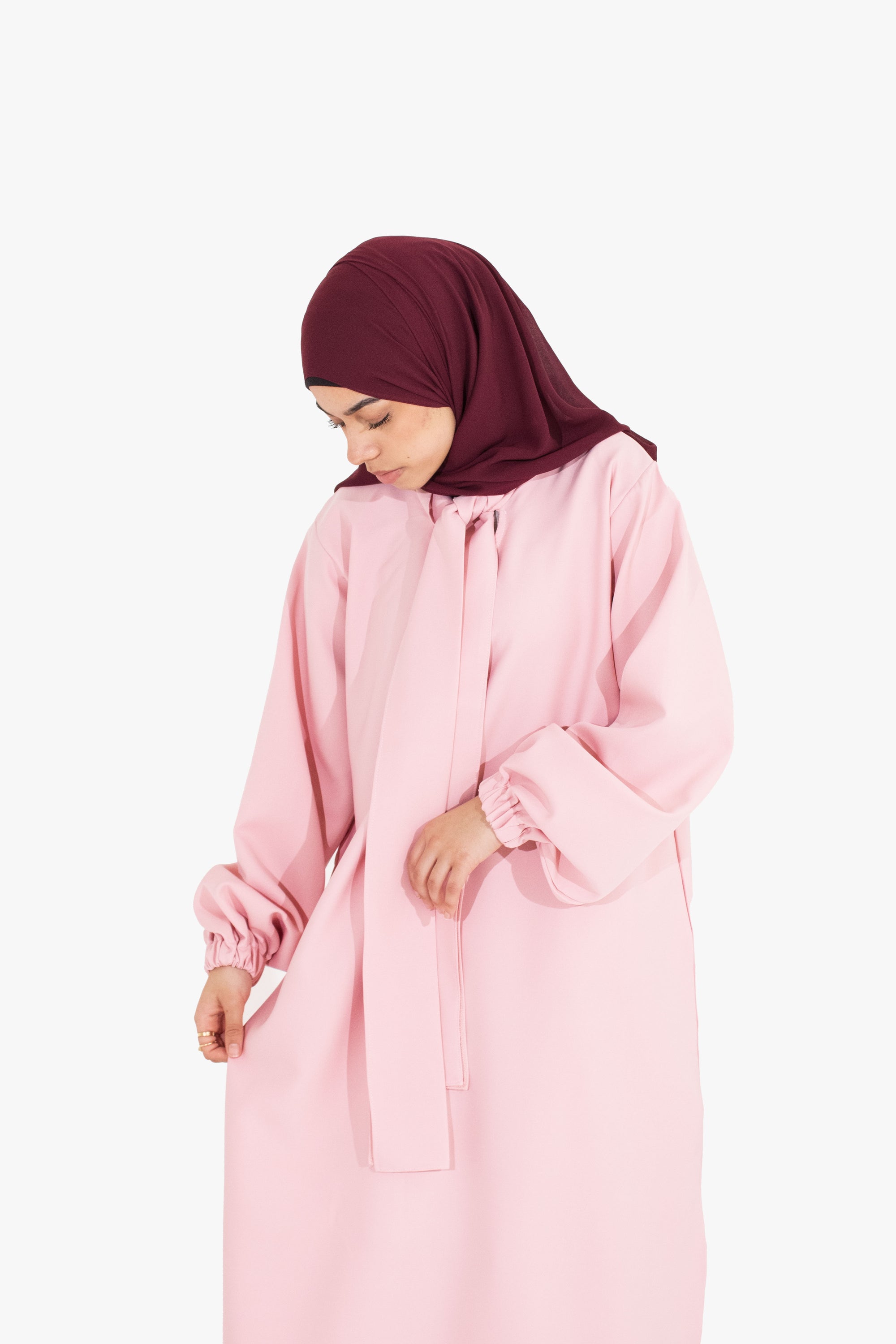 Blossom Pink Front Neck Tie Abaya