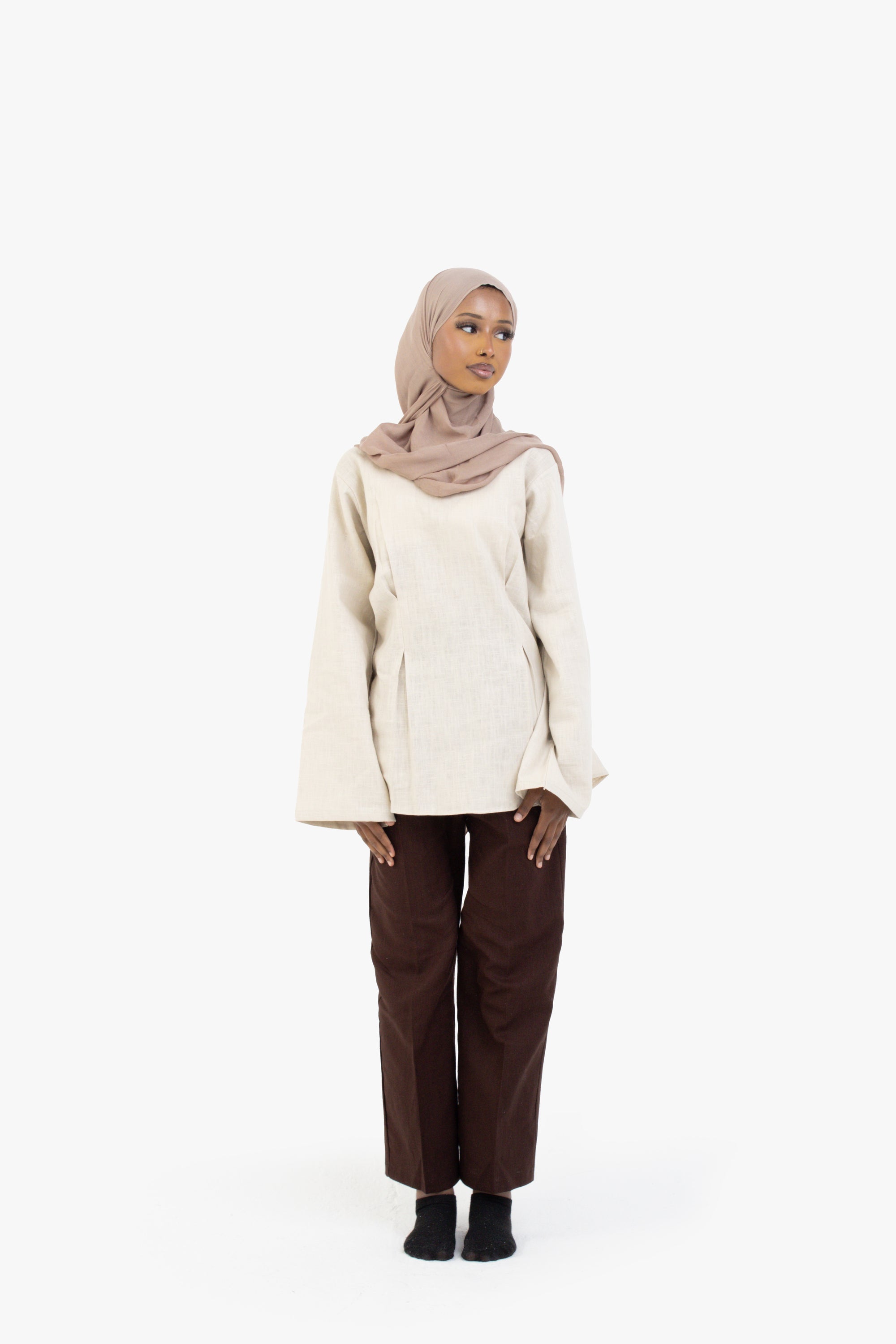Brown Ribbon Linen Cotton Trousers