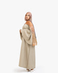 Beige Textured Umbrella Sleeve Abaya