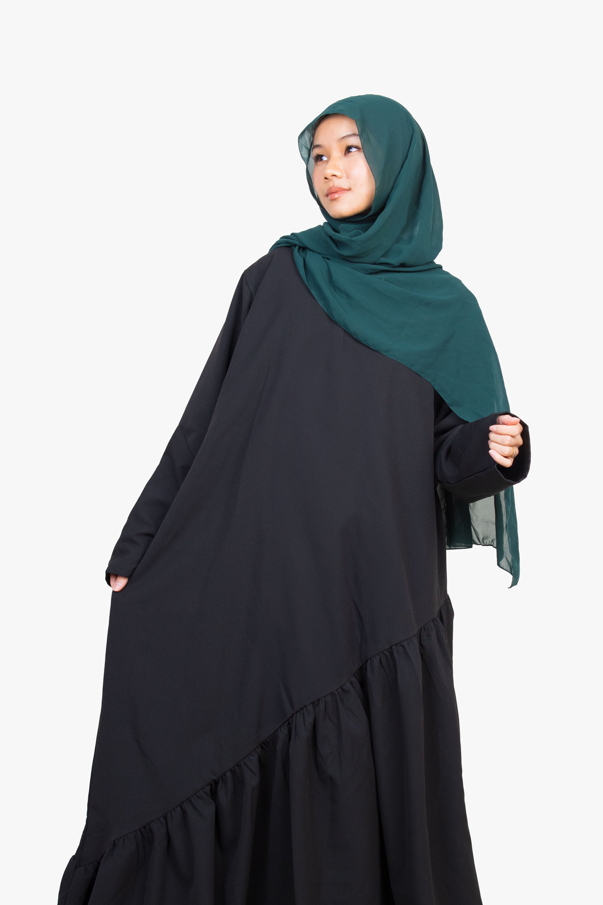 Black Asymmetric Drop Waist Abaya
