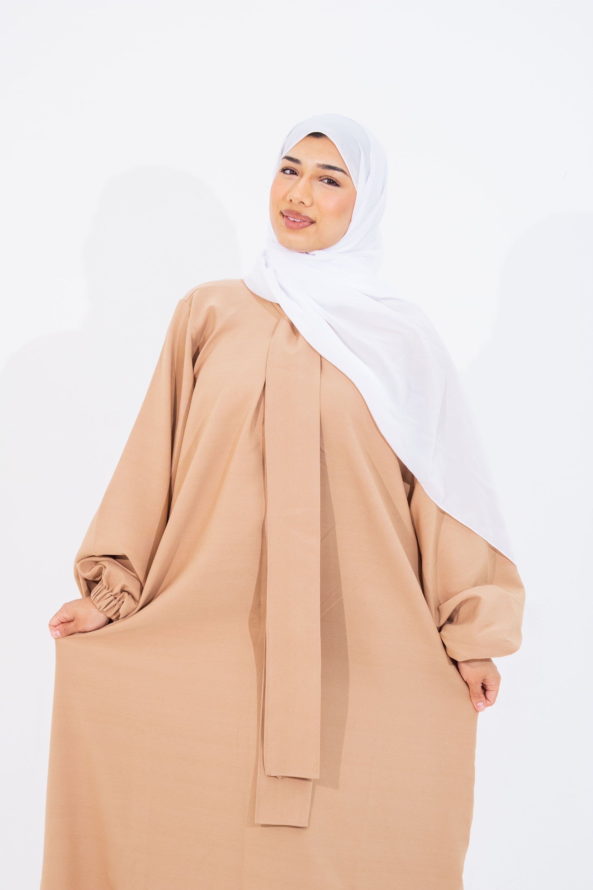 Coffee Front Neck Tie Abaya