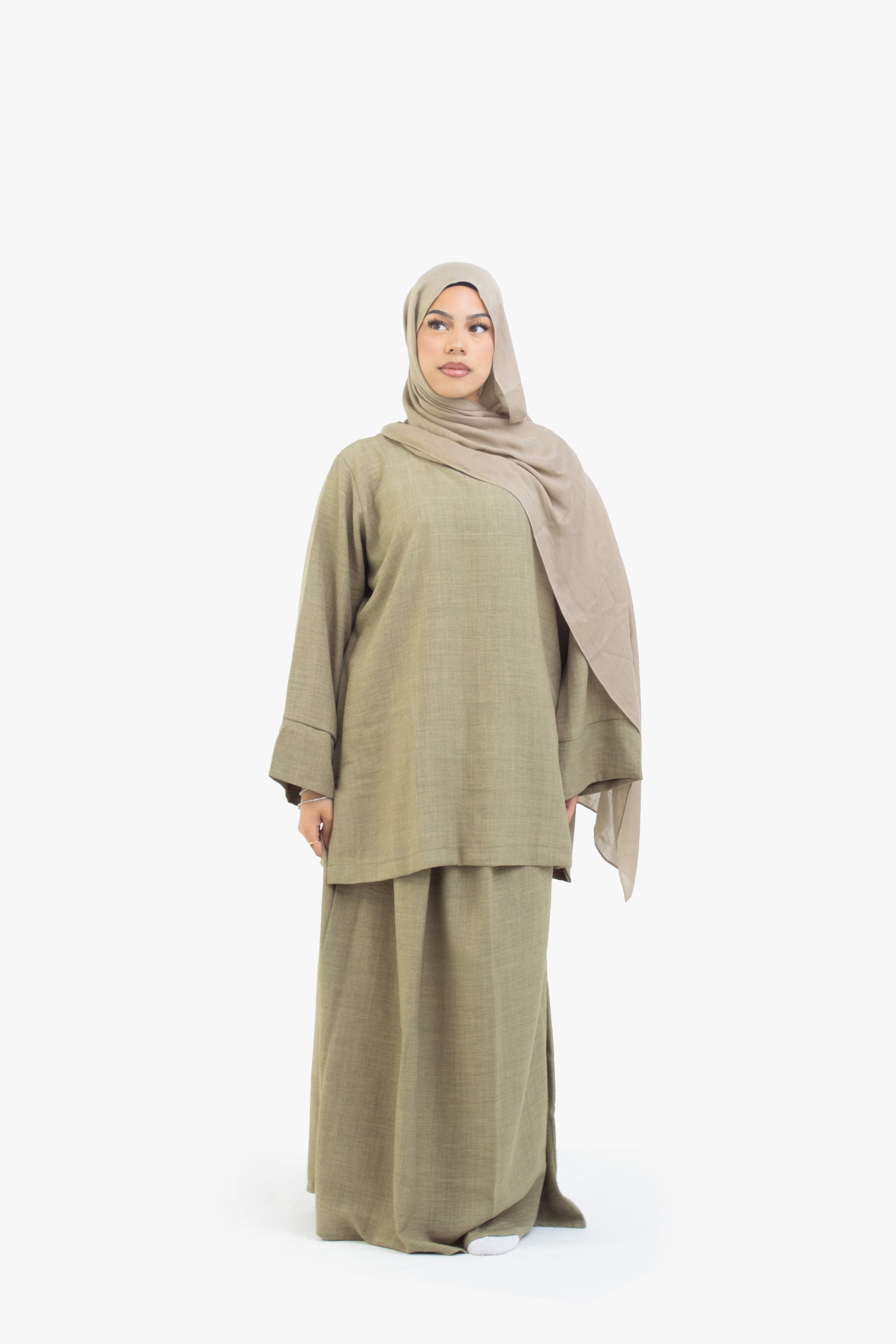 Khaki Mélange Two-Piece Abaya