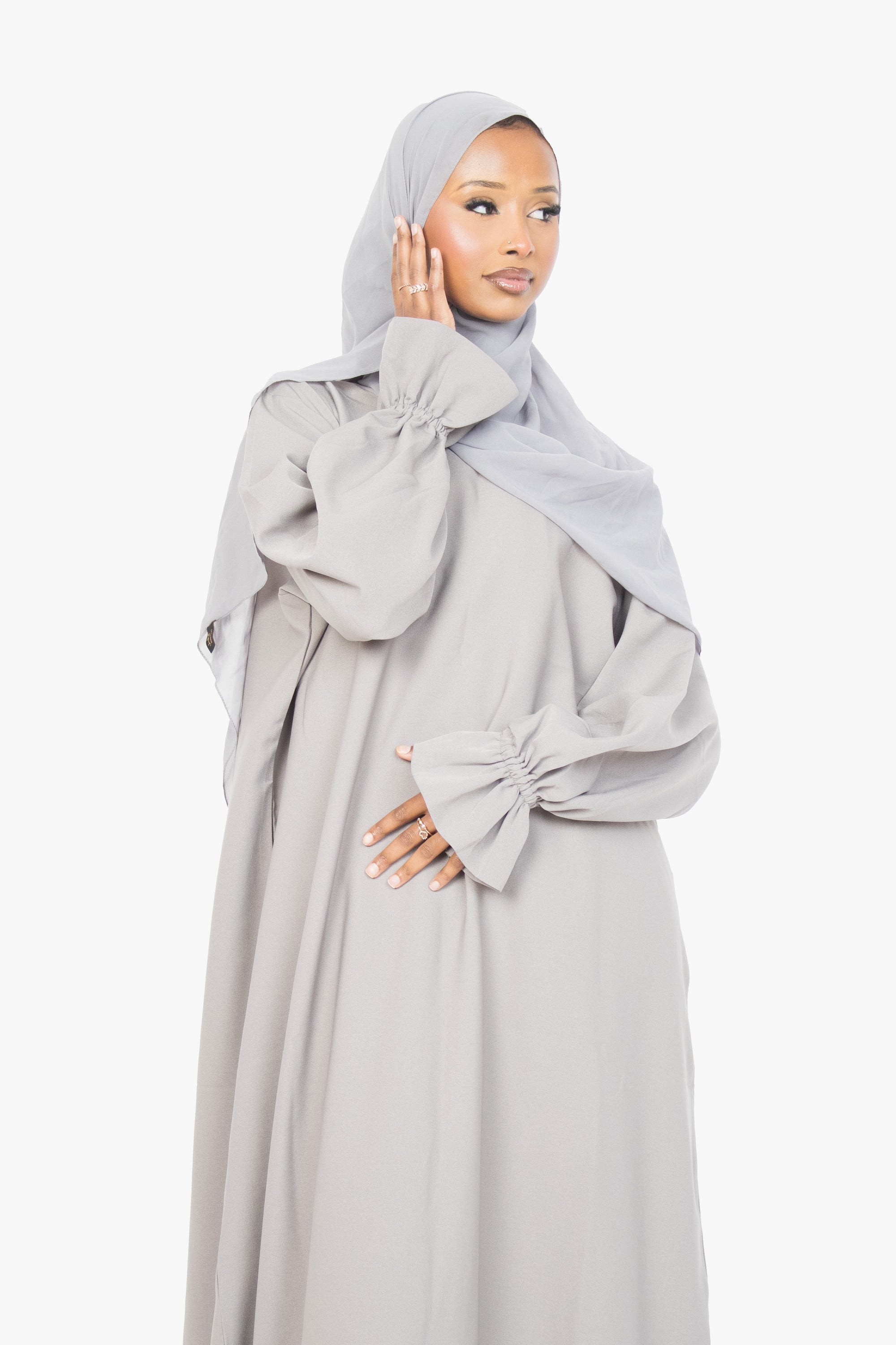 Cloud Grey Poet Sleeve Abaya