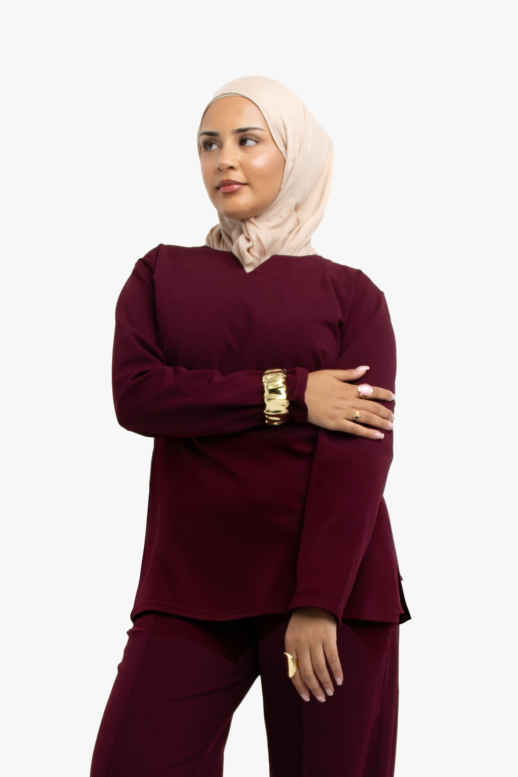 Burgundy High-Waisted Trousers