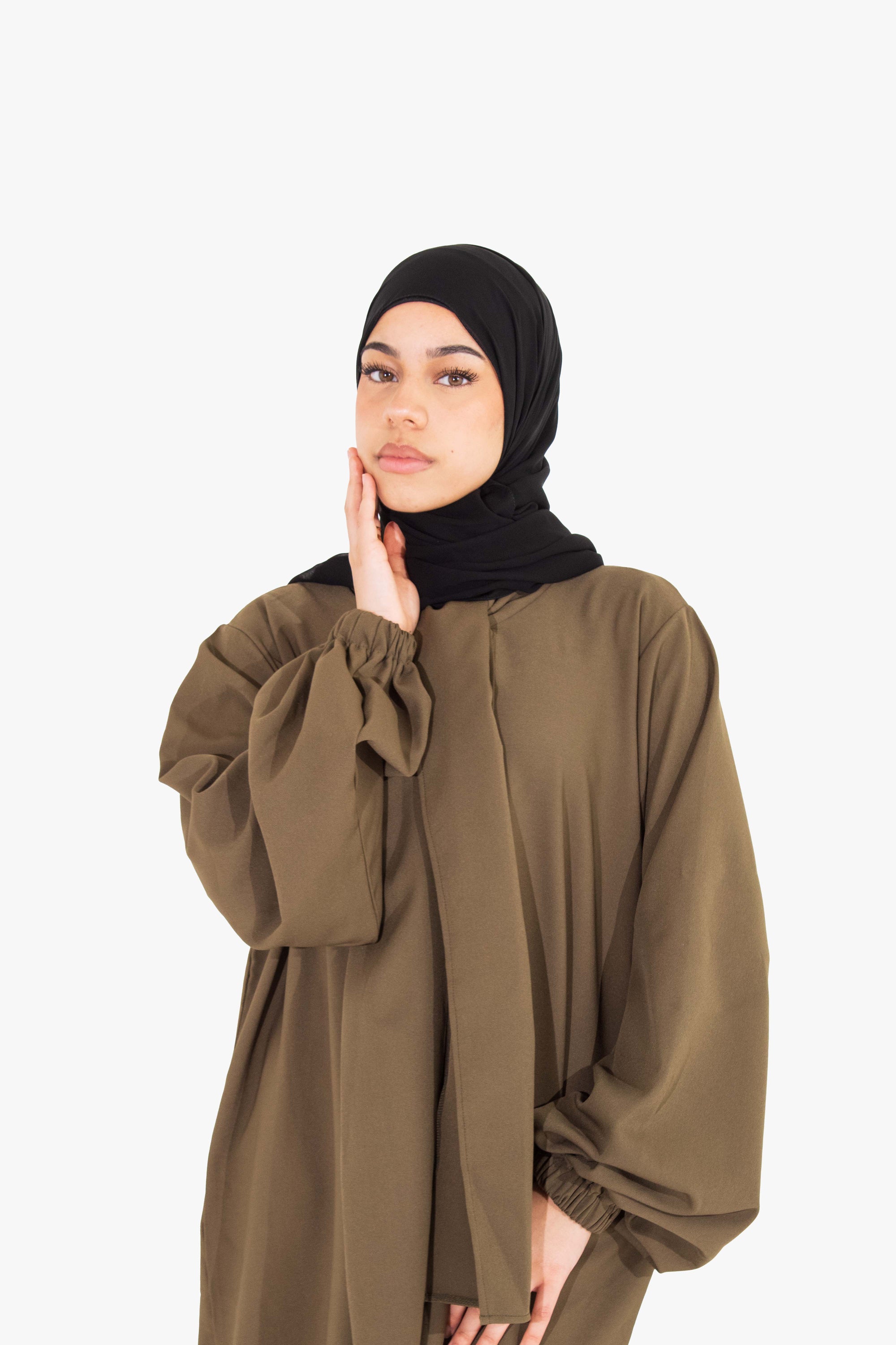 Olive Front Neck Tie Abaya