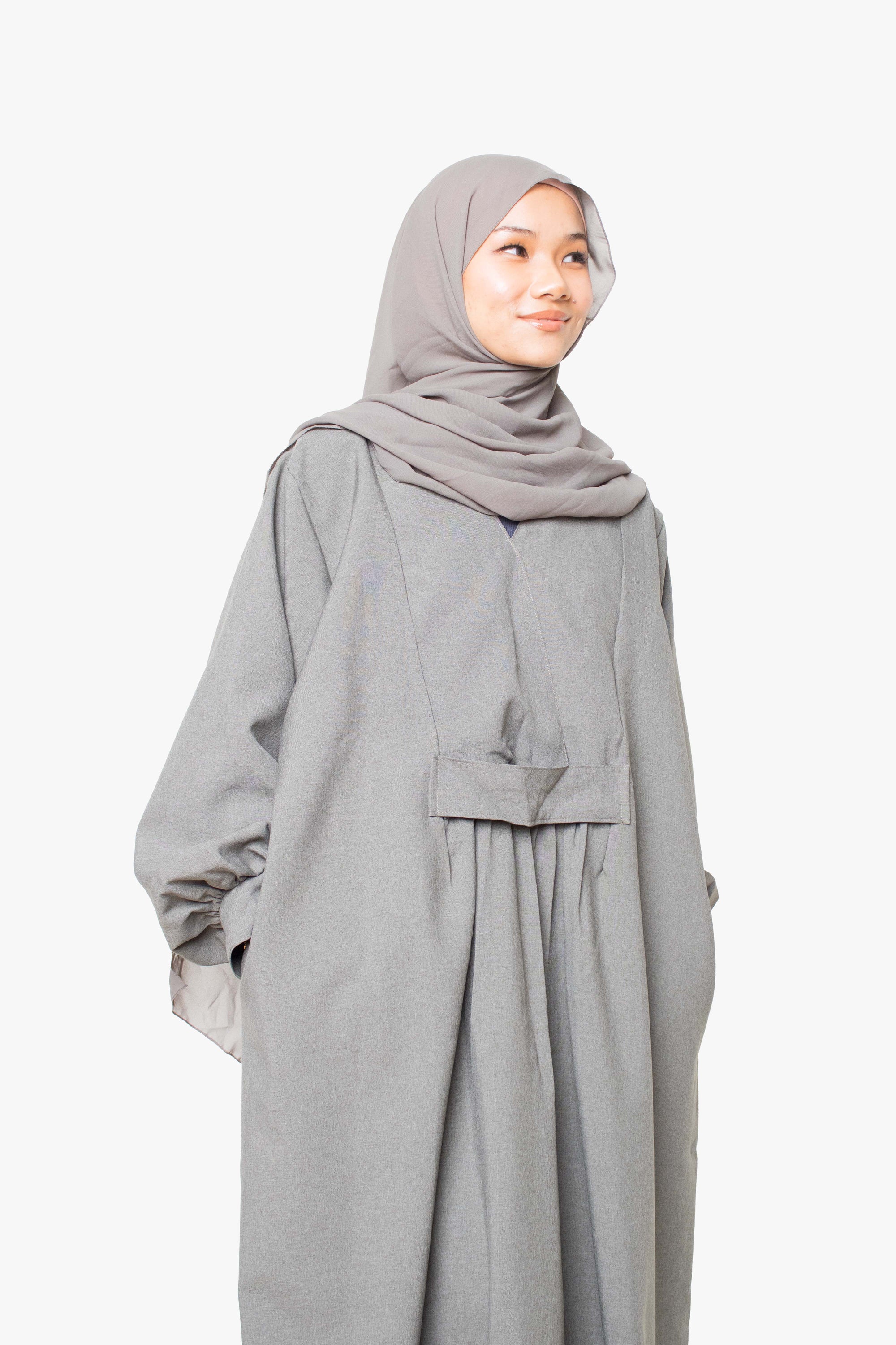 Textured Moss Green Pleated Bridge Abaya