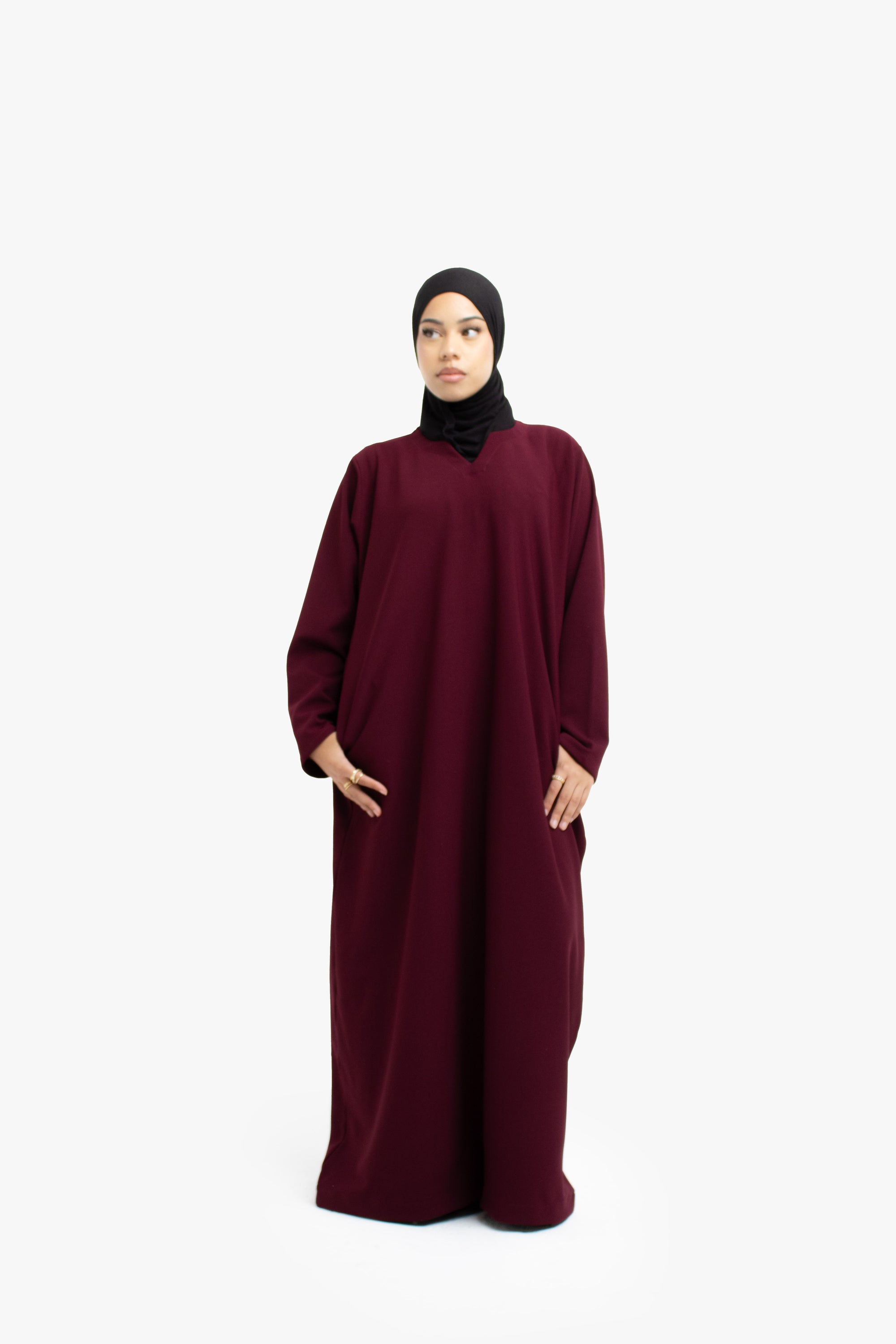 Burgundy V-Neck Abaya