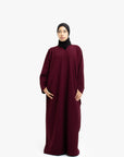 Burgundy V-Neck Abaya