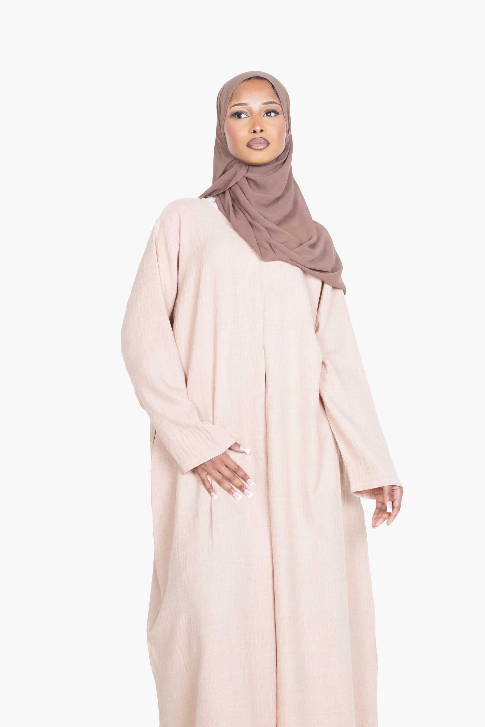 Beige Mélange Pleat Abaya
