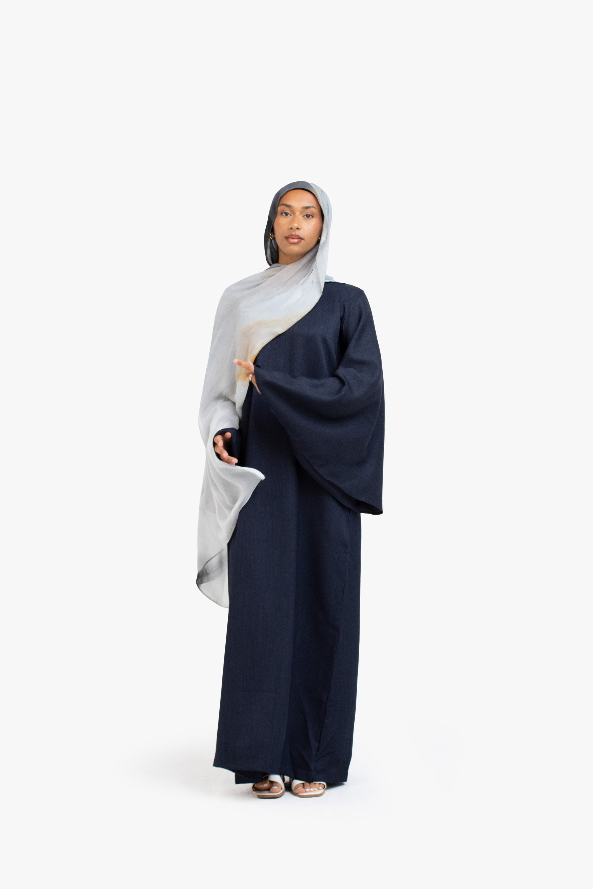 Navy Textured Umbrella Sleeve Abaya