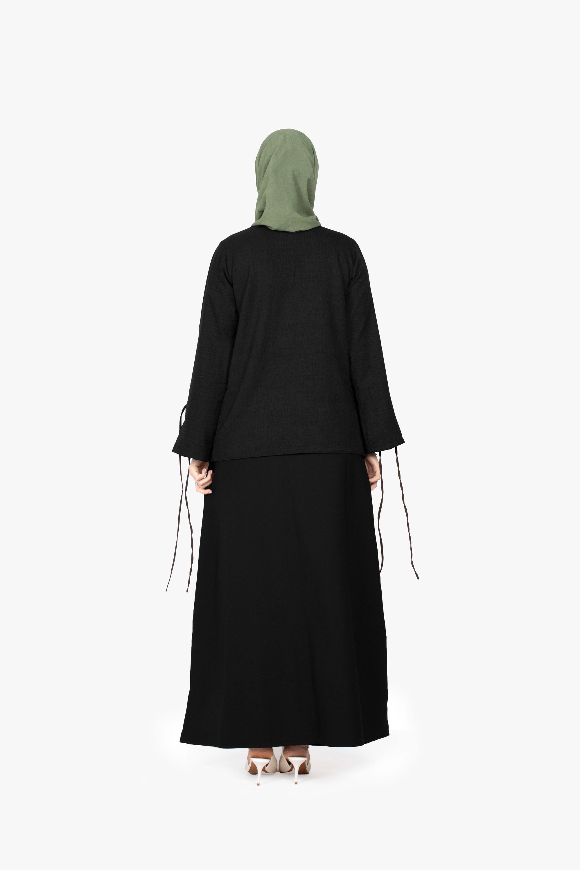 Black Mélange Ribbon Kimono Top