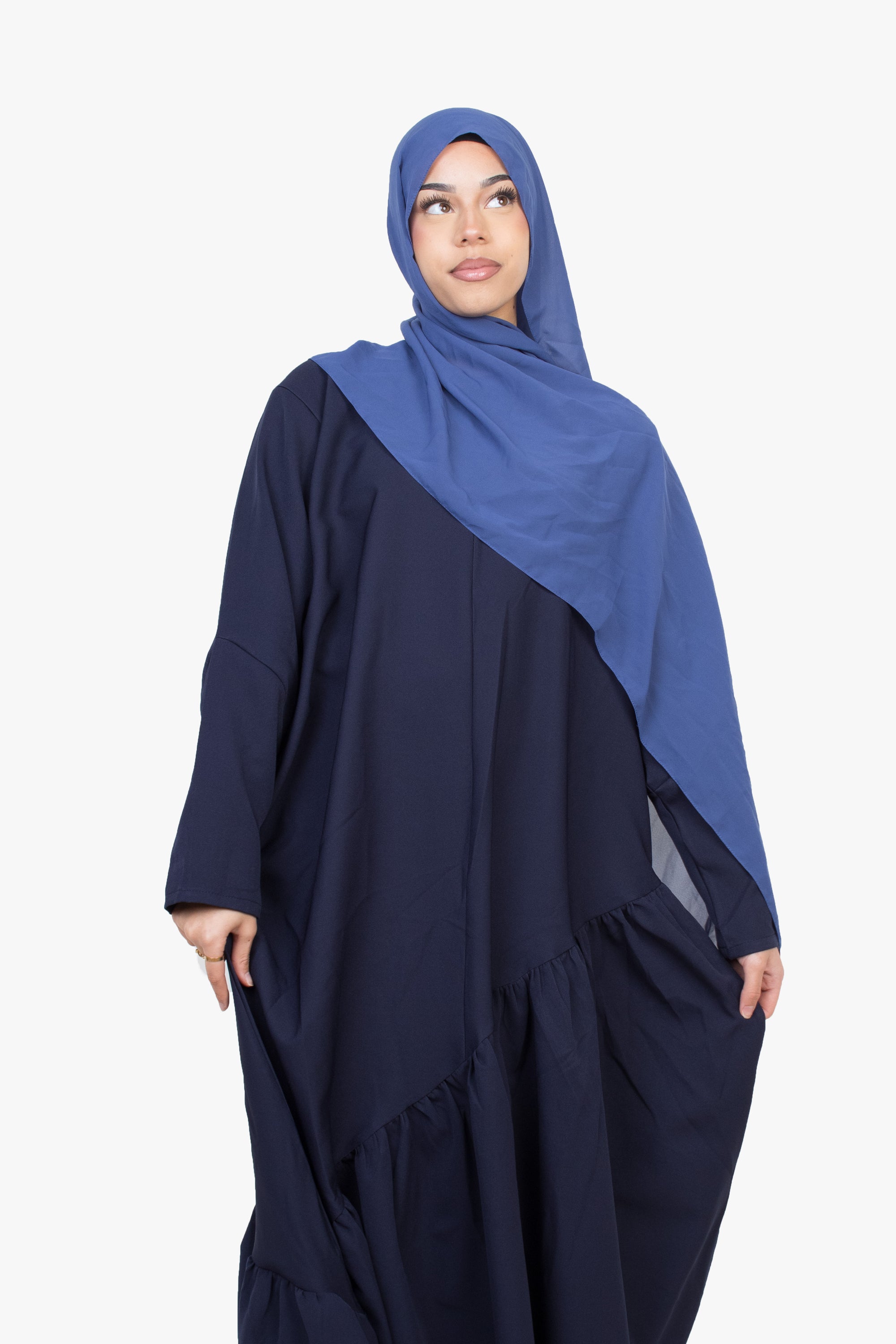 Navy Asymmetric Drop Waist Abaya