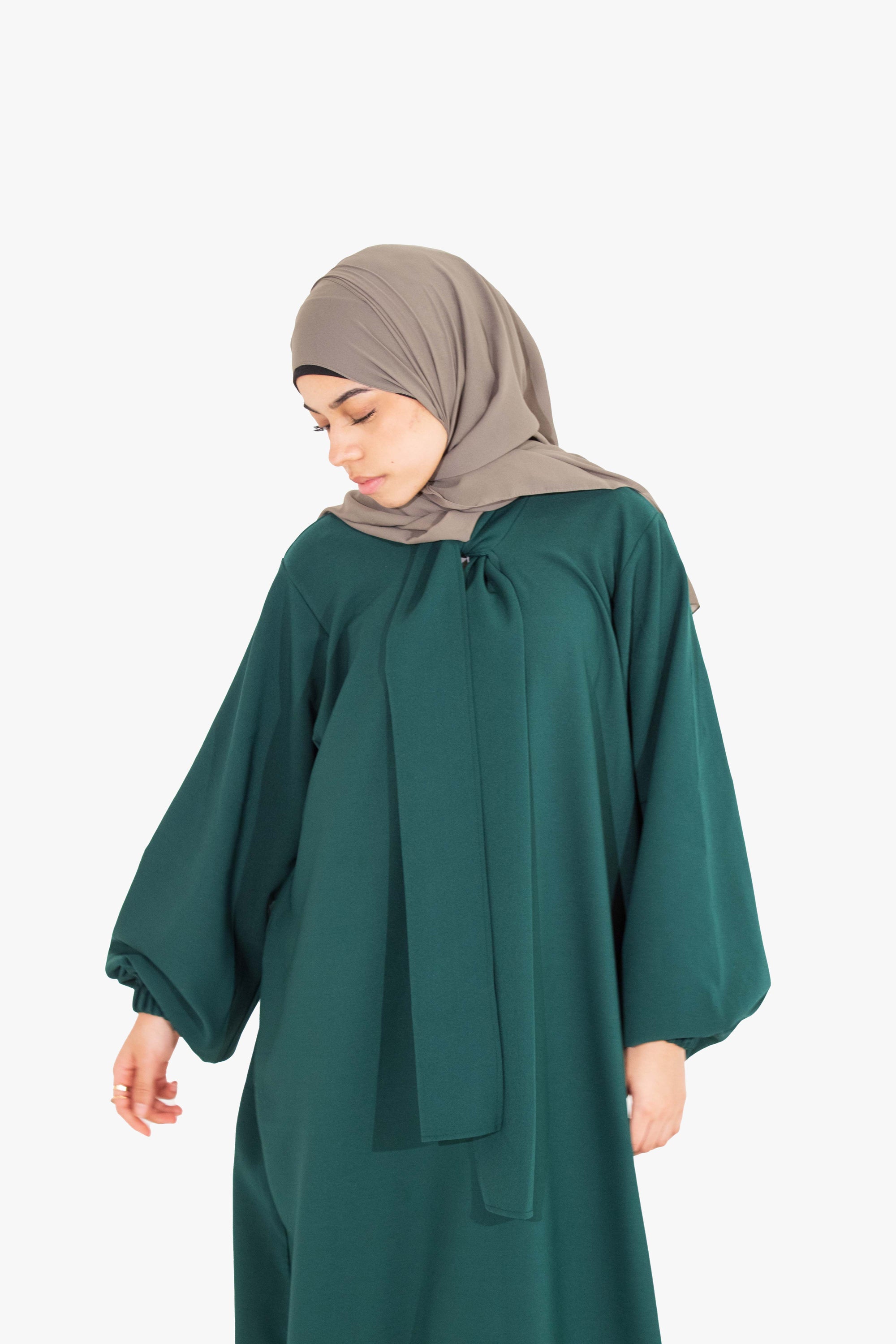 Emerald Green Front Neck Tie Abaya