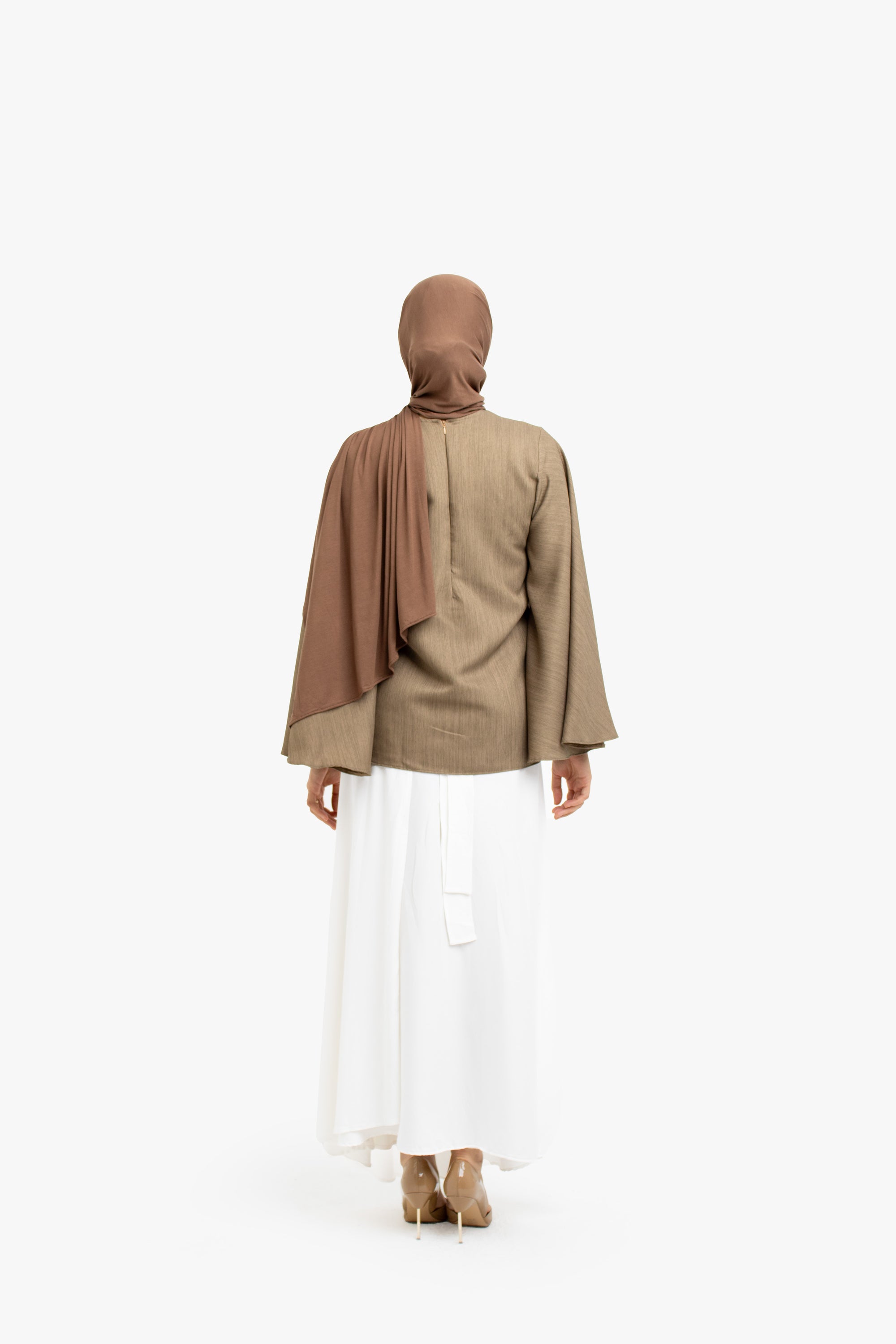 Khaki Brown Textured Umbrella Sleeve Top