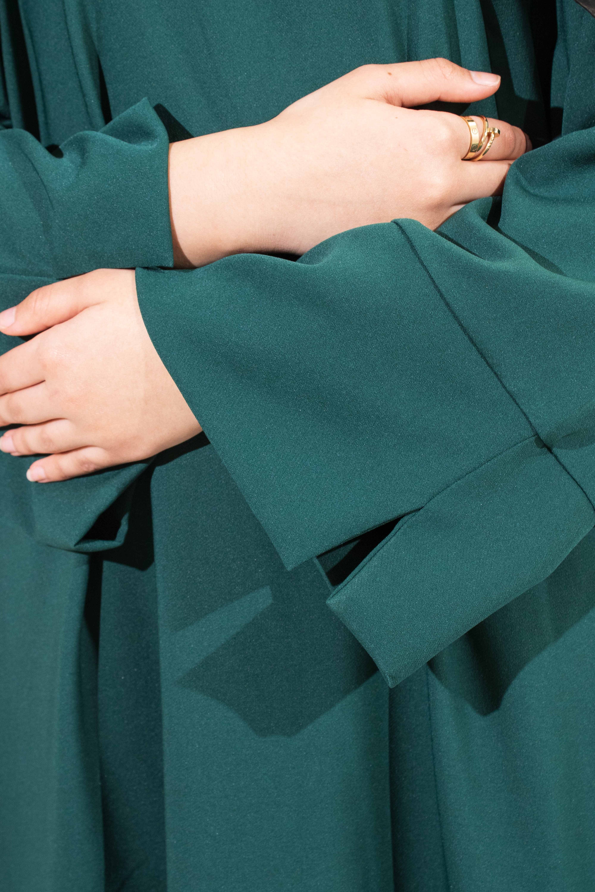 Forest Green Slit Kimono Sleeve Abaya