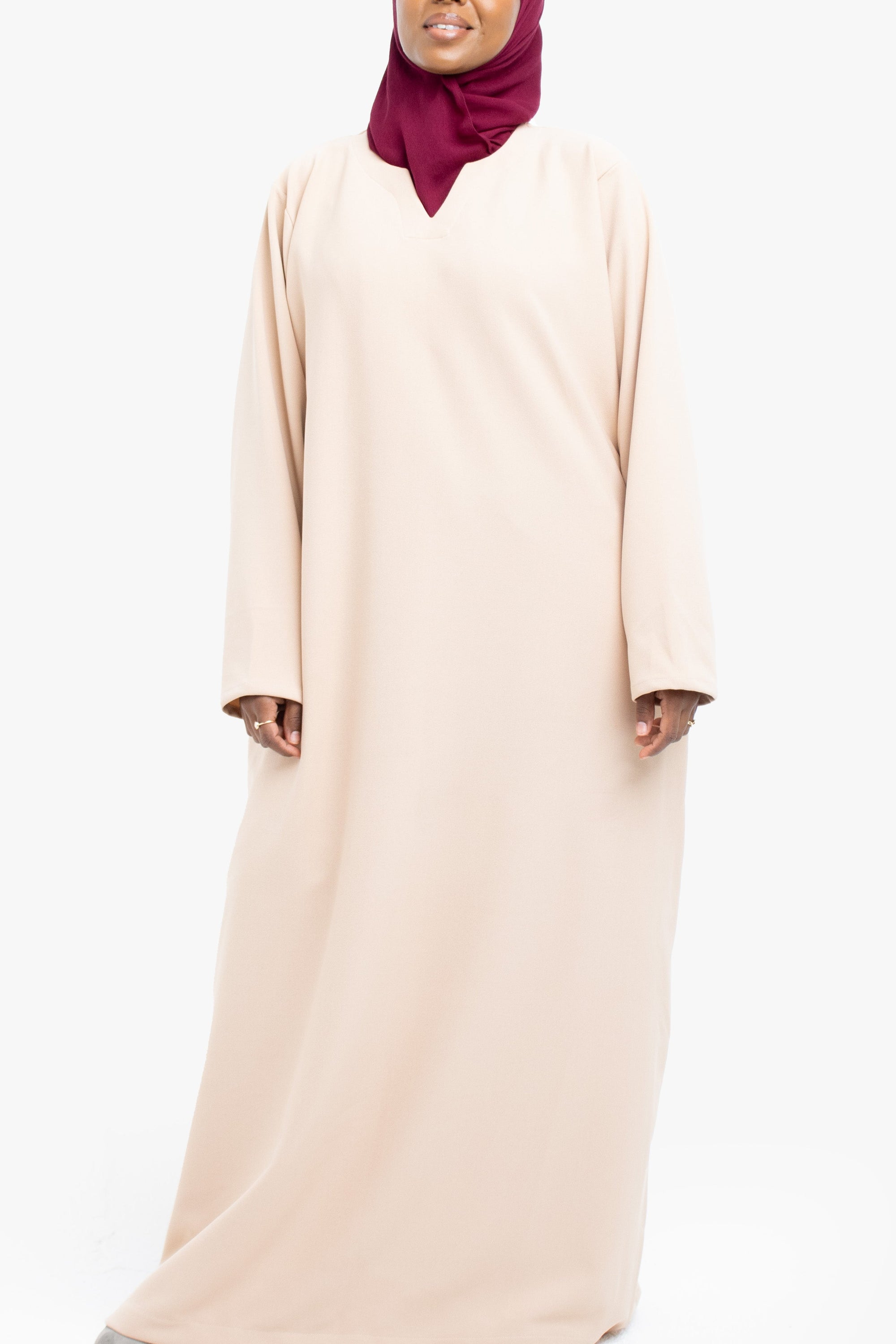 Nude V-Neck Abaya