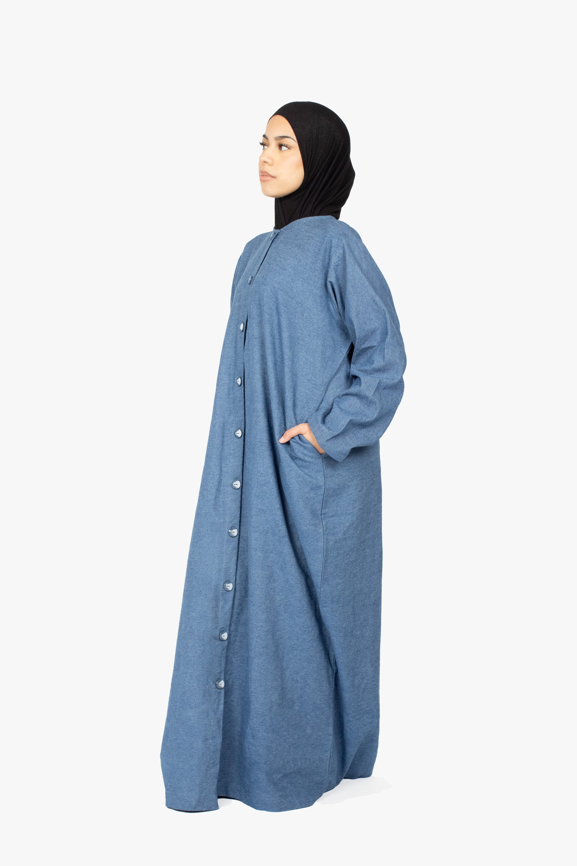 Navy Denim Long Shirt Abaya
