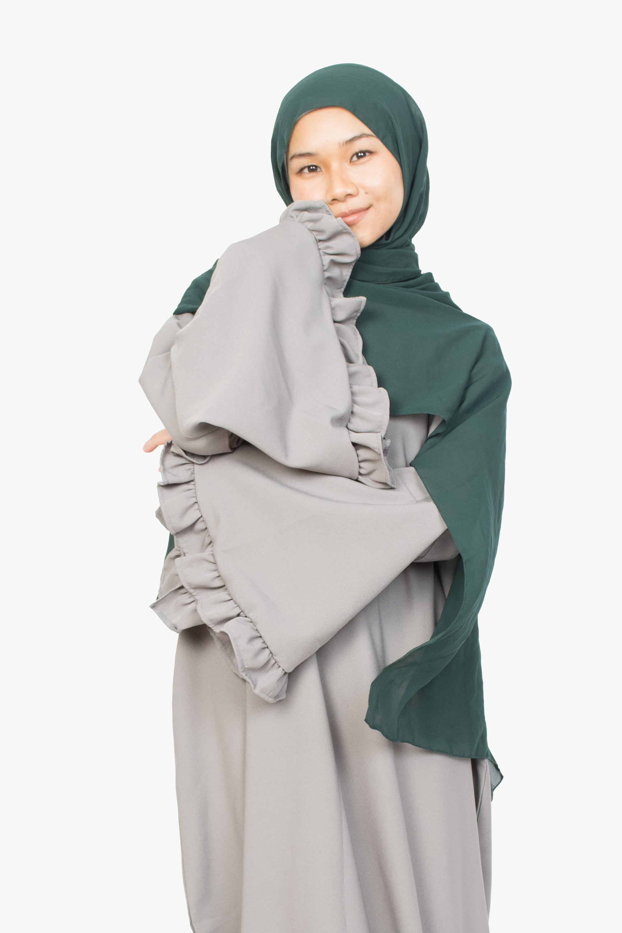 Cloud Grey Flower Sleeve Abaya