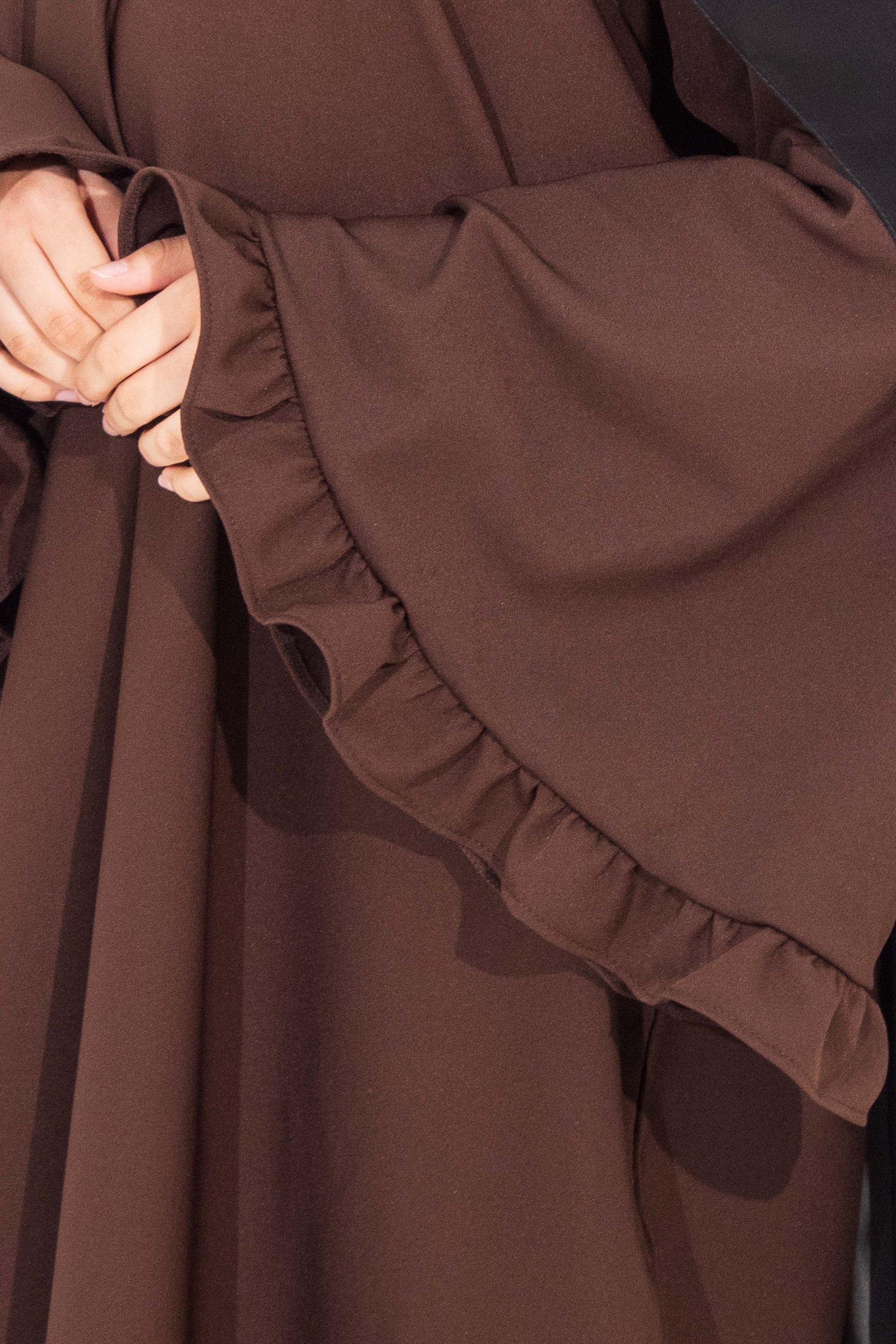 Pecan Brown Flower Sleeve Abaya